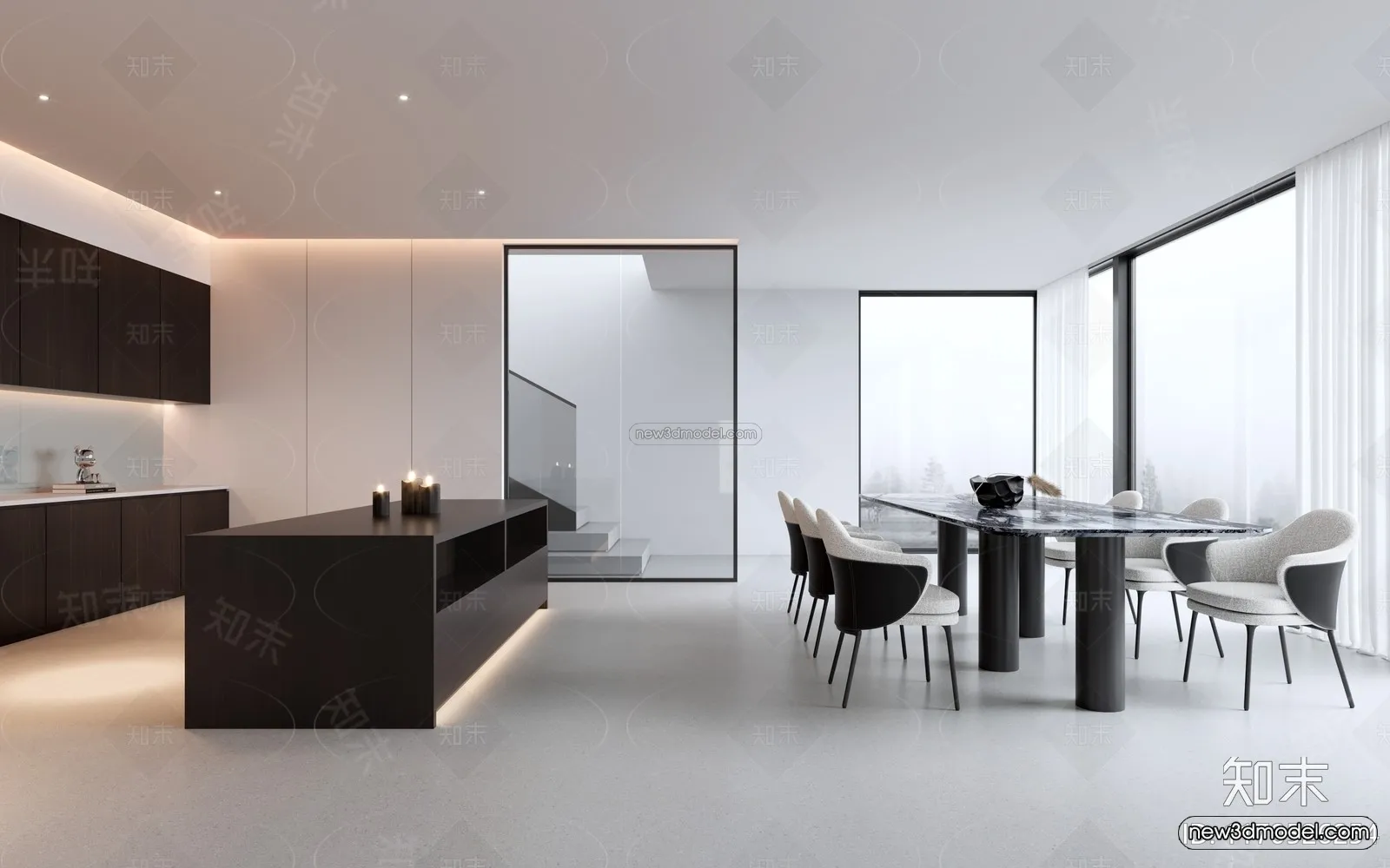 Modern Style Interior 3D Blocks and 3D Models - Dining Room 3D Scene - 596