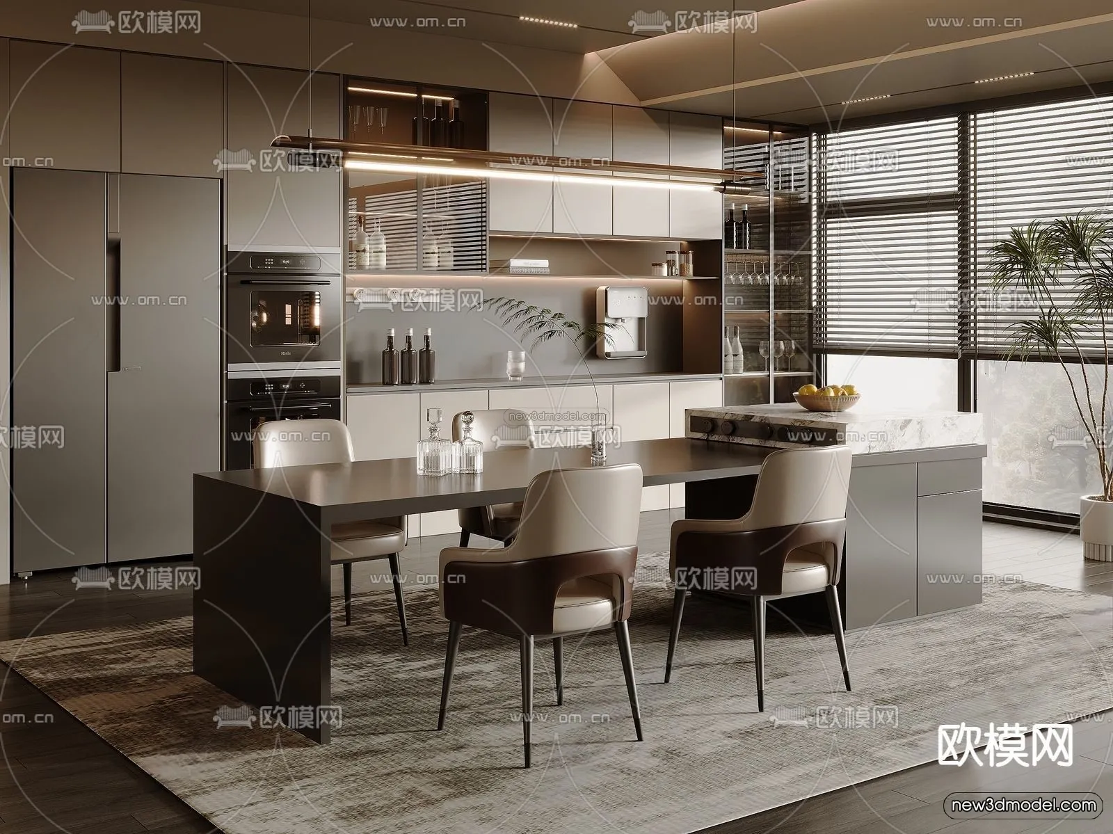 Modern Style Interior 3D Blocks and 3D Models - Dining Room 3D Scene - 598