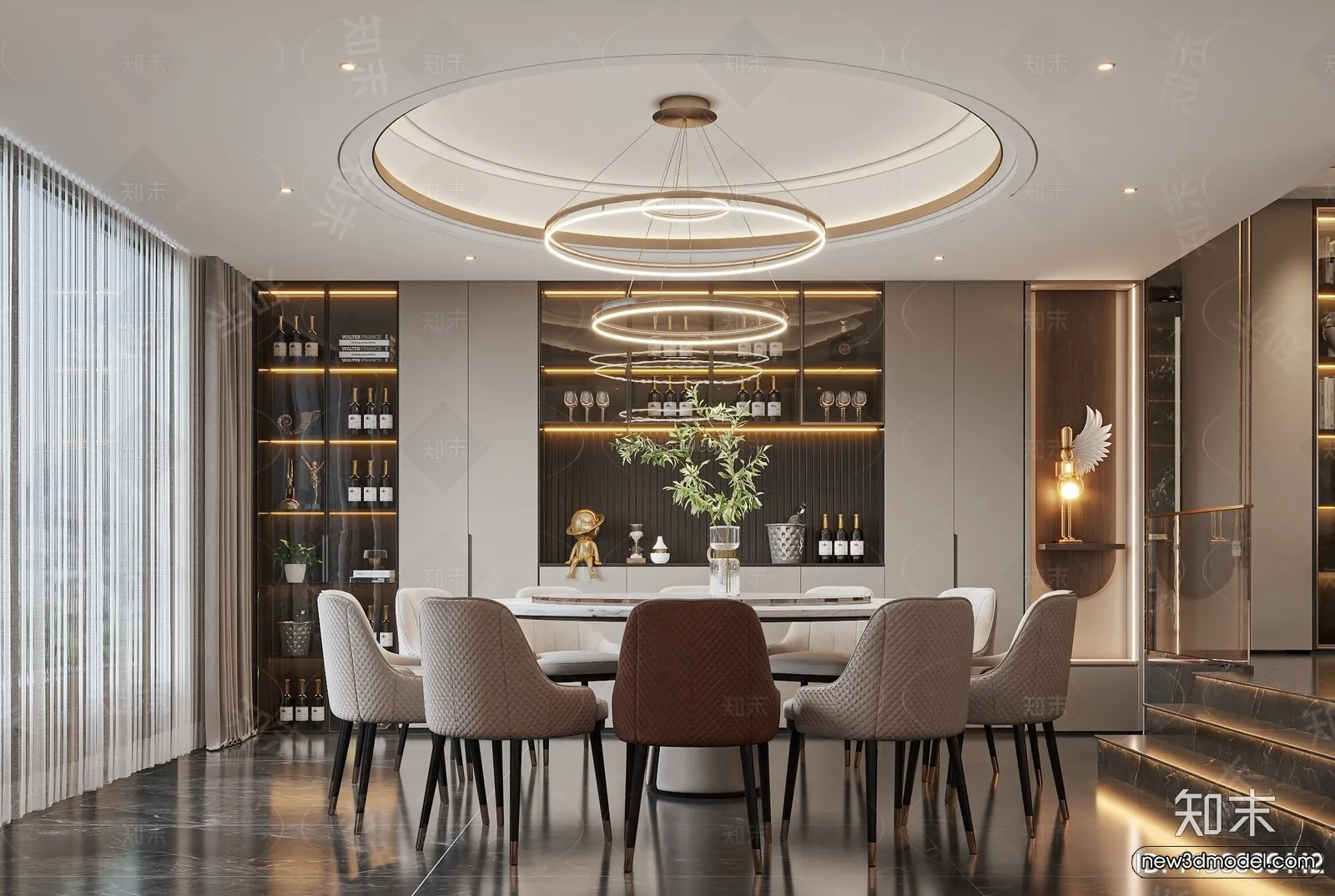 Modern Style Interior 3D Blocks and 3D Models - Dining Room 3D Scene - 599