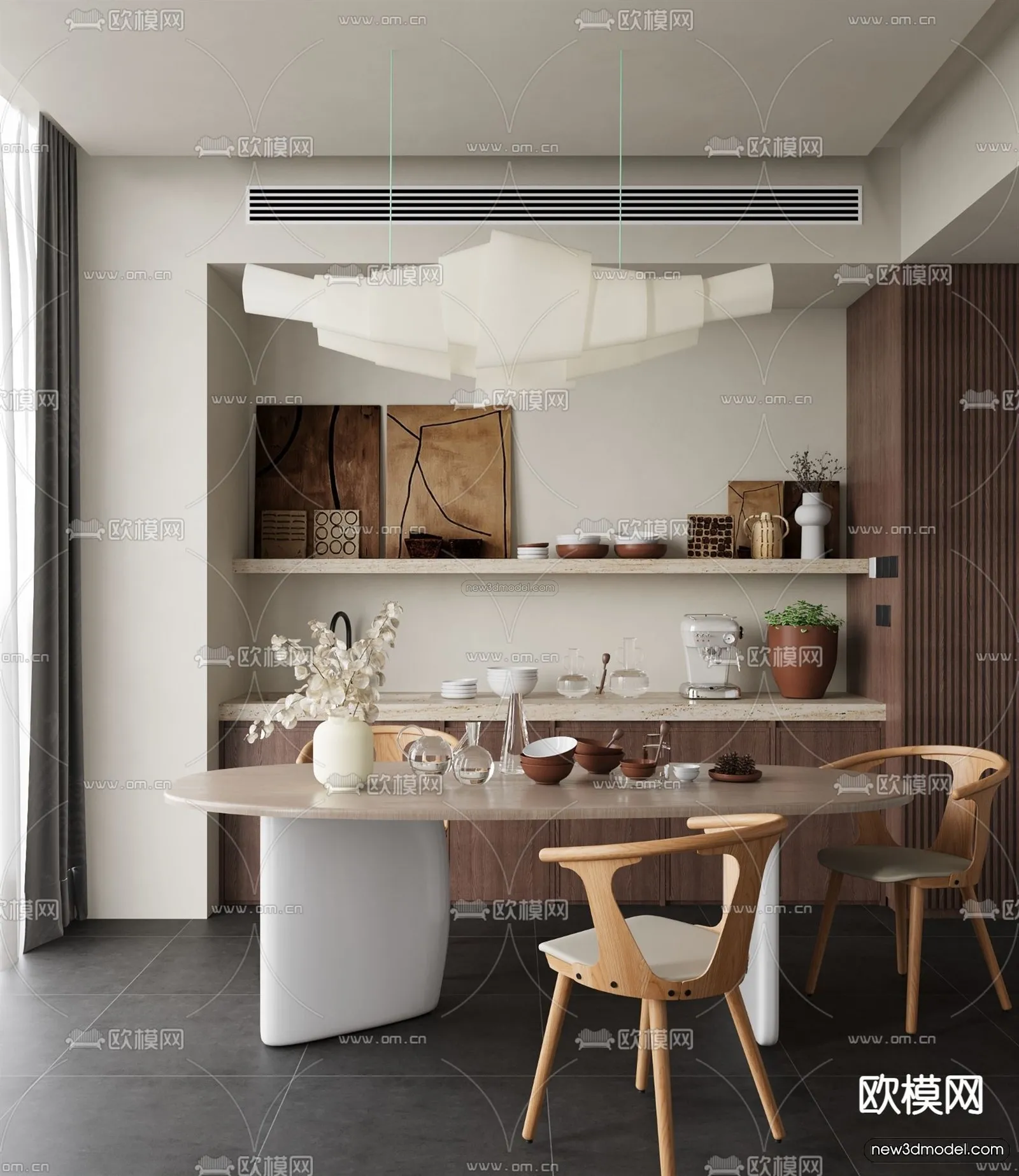 Modern Style Interior 3D Blocks and 3D Models - Dining Room 3D Scene - 601