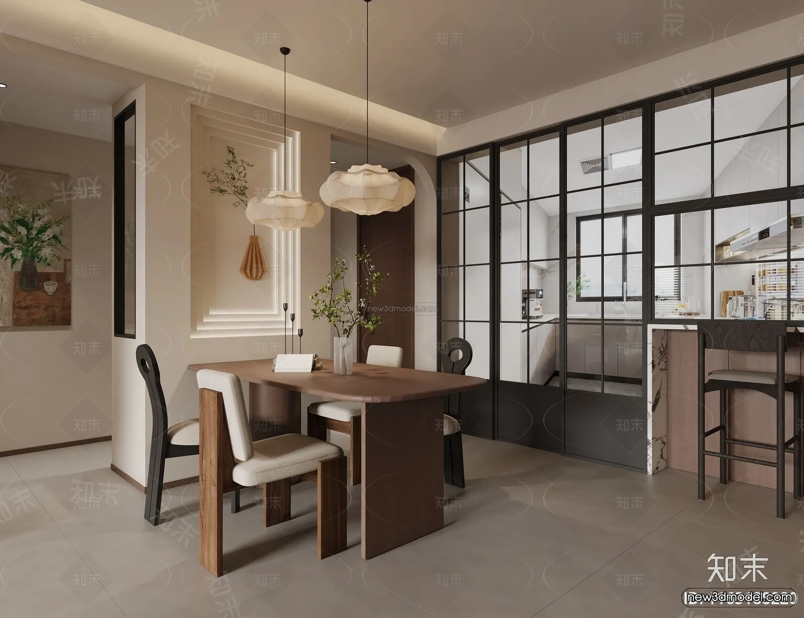 Modern Style Interior 3D Blocks and 3D Models - Dining Room 3D Scene - 605