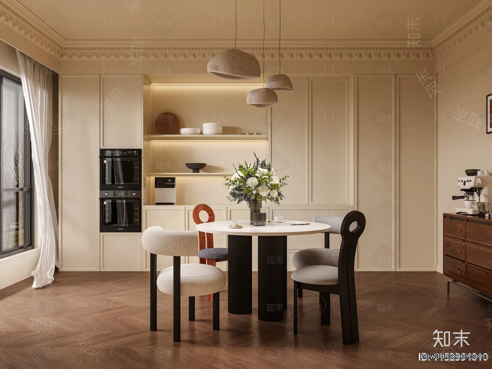 Modern Style Interior 3D Blocks and 3D Models - Dining Room 3D Scene - 606