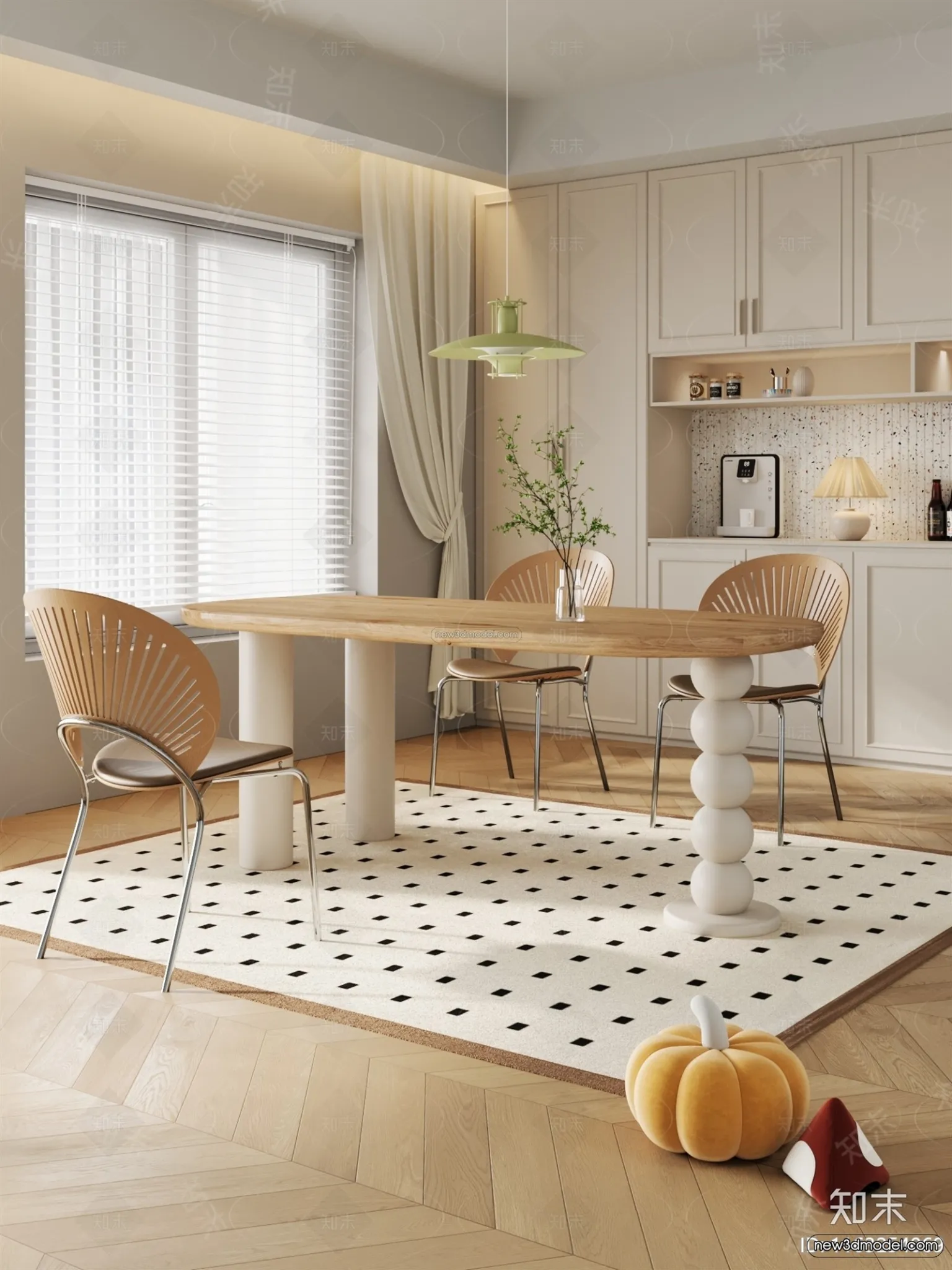 Modern Style Interior 3D Blocks and 3D Models - Dining Room 3D Scene - 607