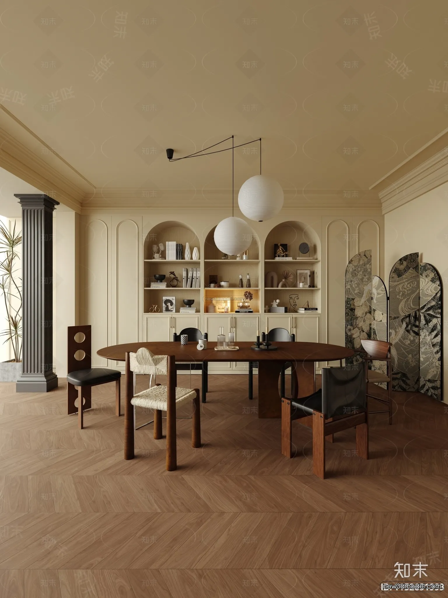 Modern Style Interior 3D Blocks and 3D Models - Dining Room 3D Scene - 608