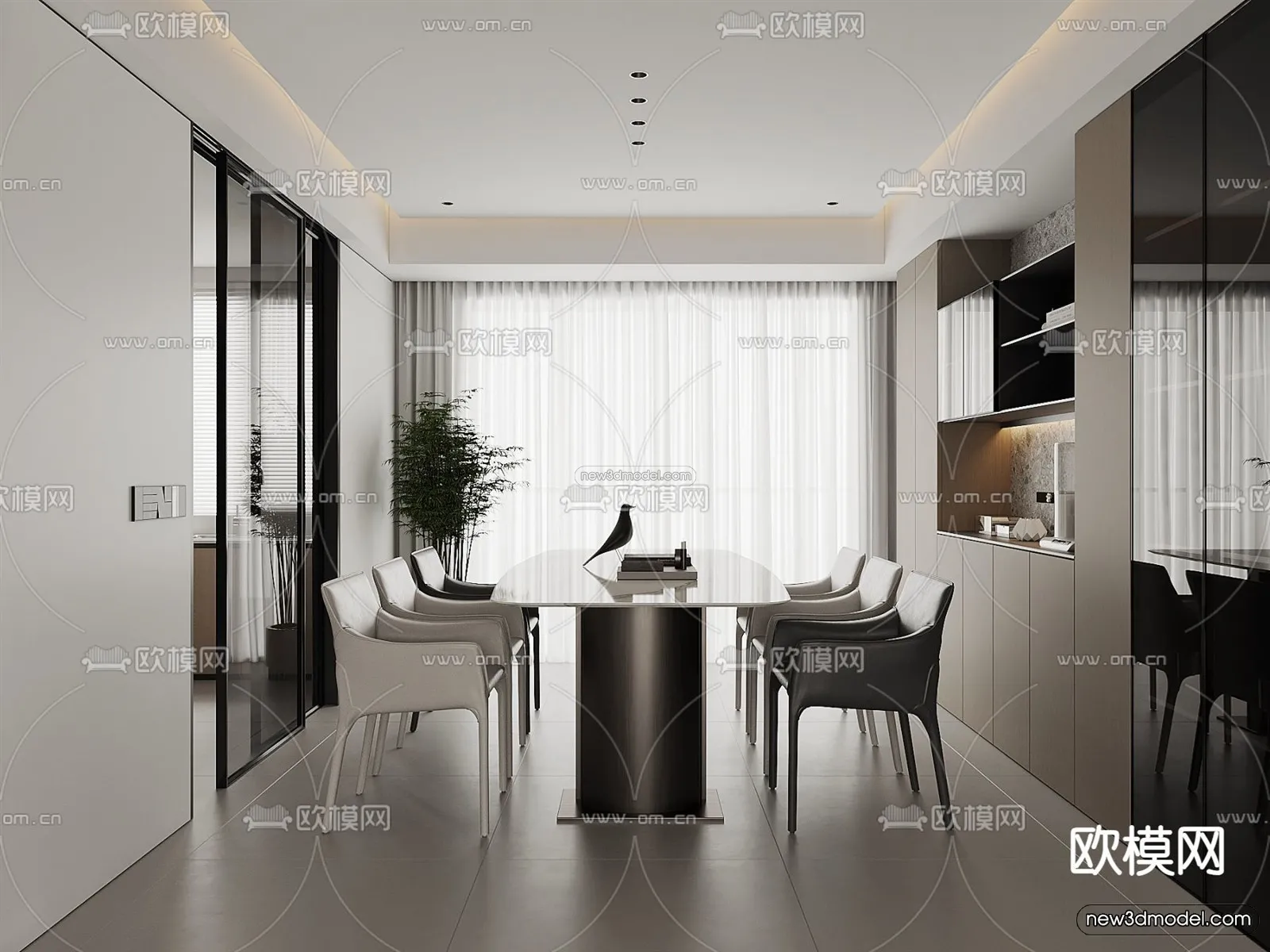 Modern Style Interior 3D Blocks and 3D Models - Dining Room 3D Scene - 609