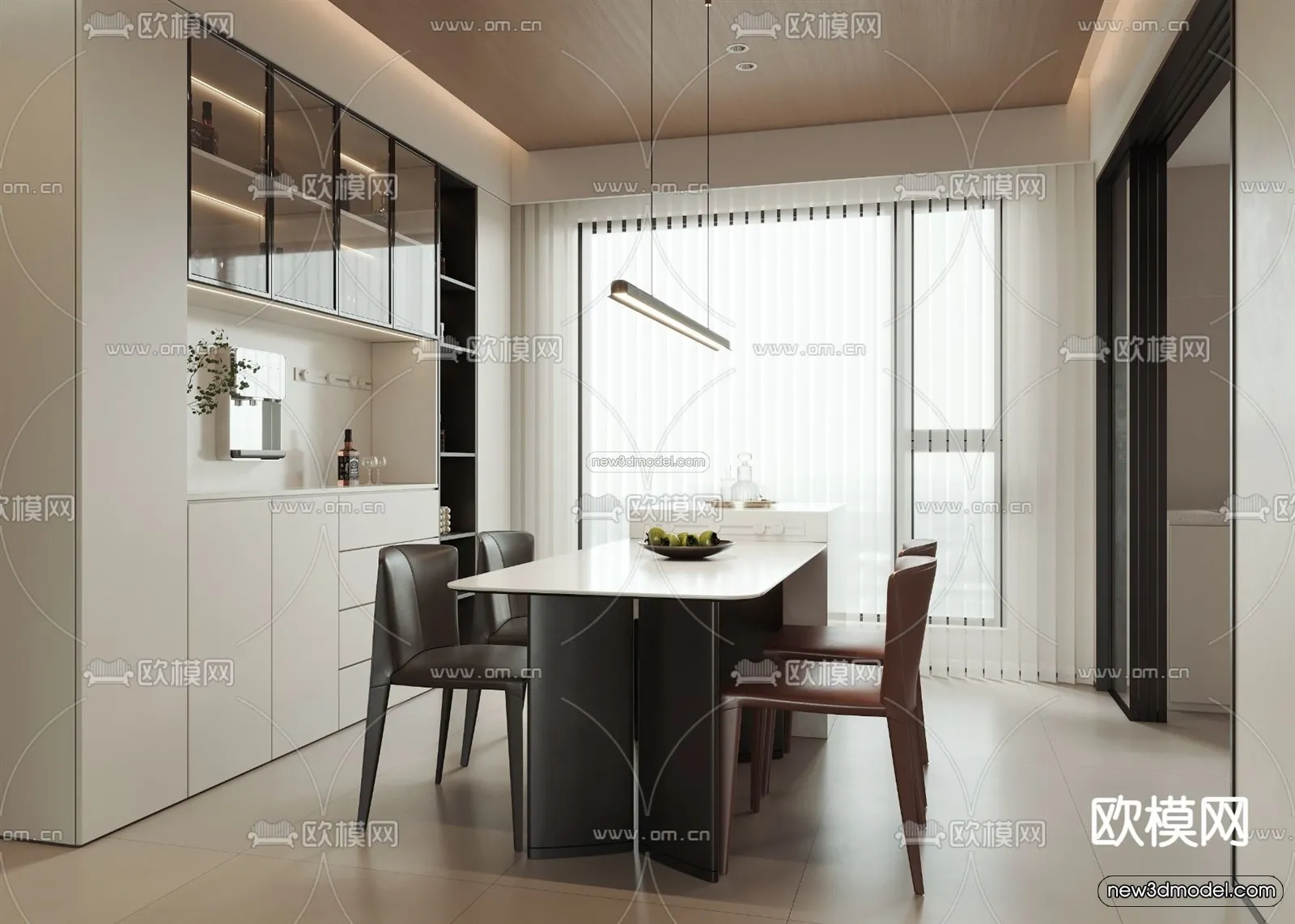 Modern Style Interior 3D Blocks and 3D Models - Dining Room 3D Scene - 610