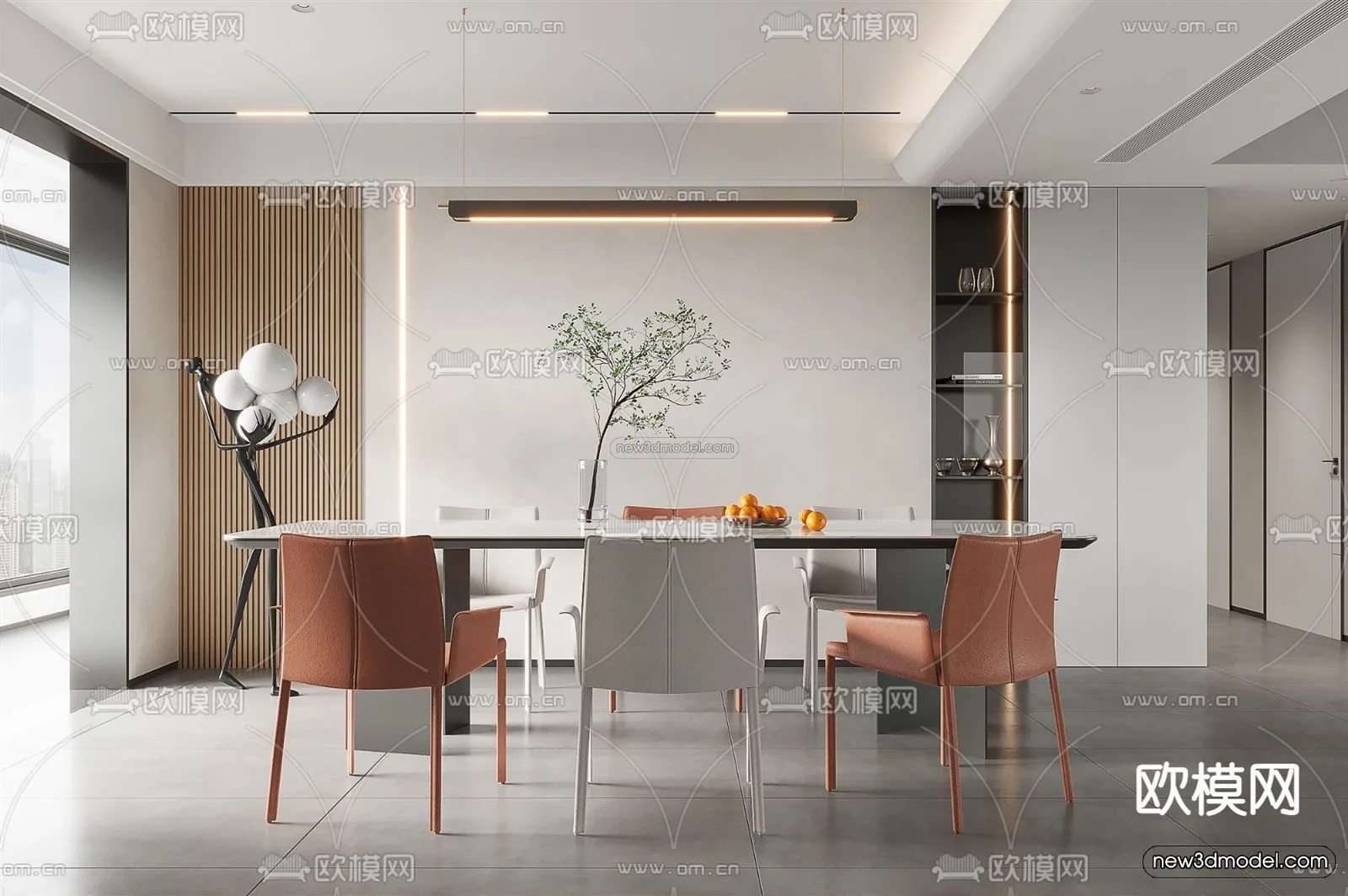 Modern Style Interior 3D Blocks and 3D Models - Dining Room 3D Scene - 611