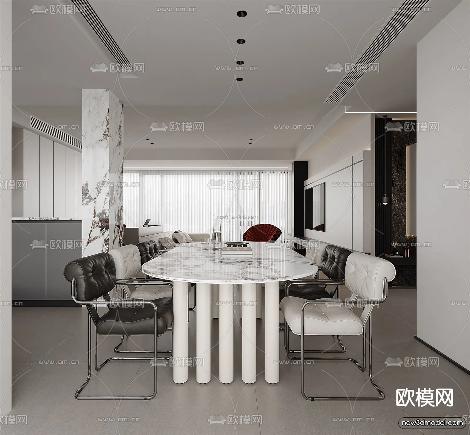 Modern Style Interior 3D Blocks and 3D Models - Dining Room 3D Scene - 612