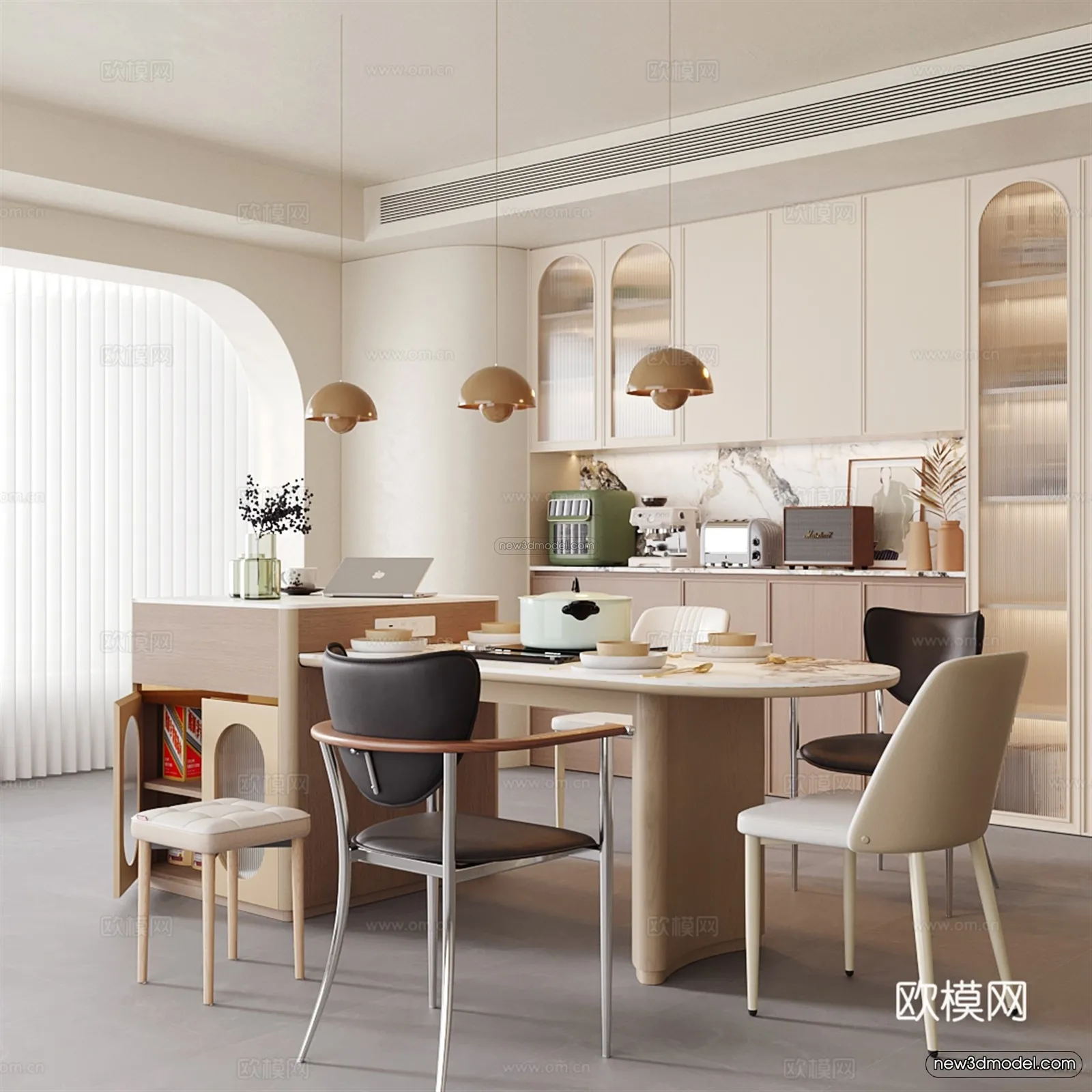 Modern Style Interior 3D Blocks and 3D Models - Dining Room 3D Scene - 615