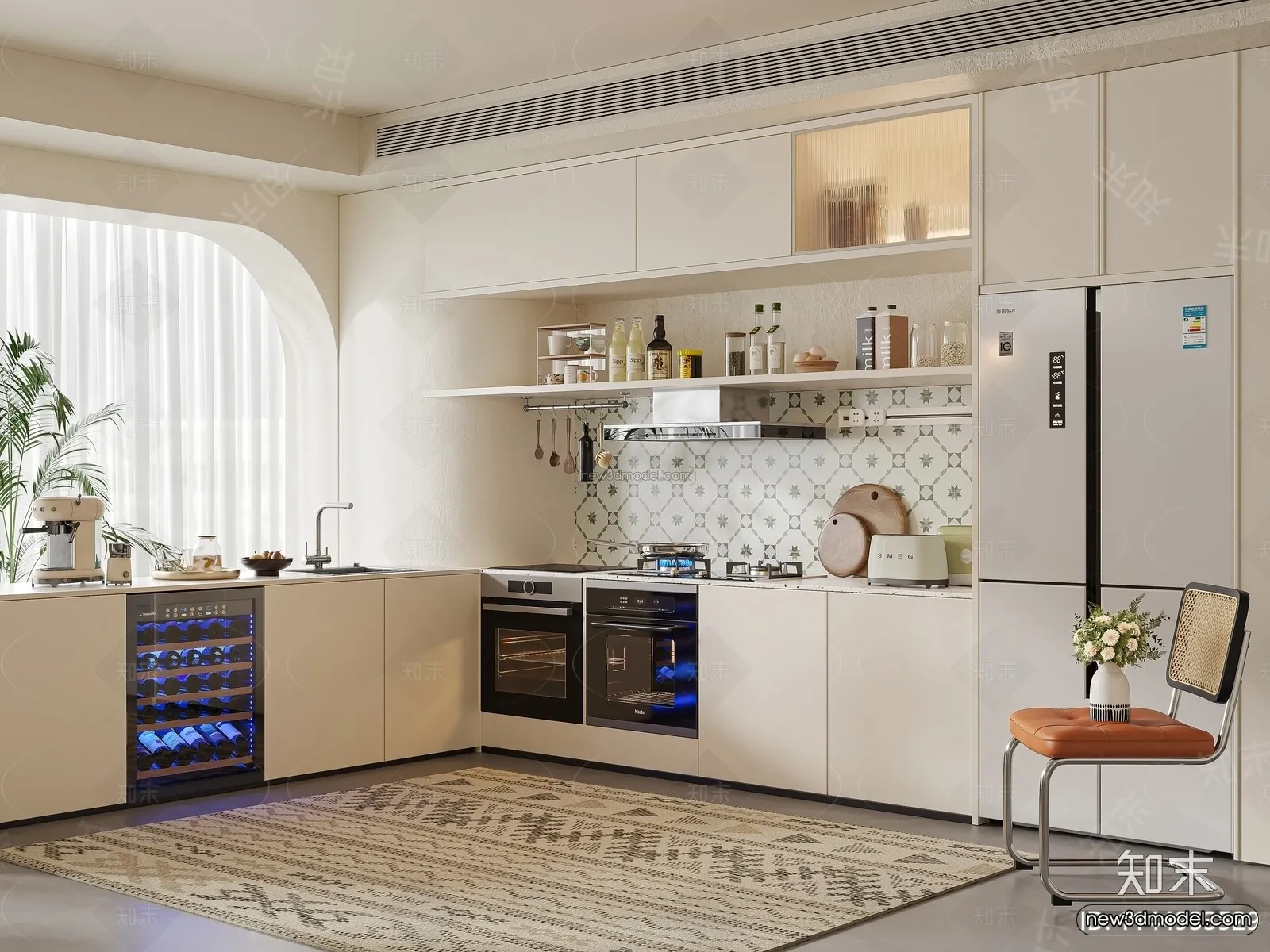 Modern Style Interior 3D Blocks and 3D Models - Kitchen 3D Scene - 624