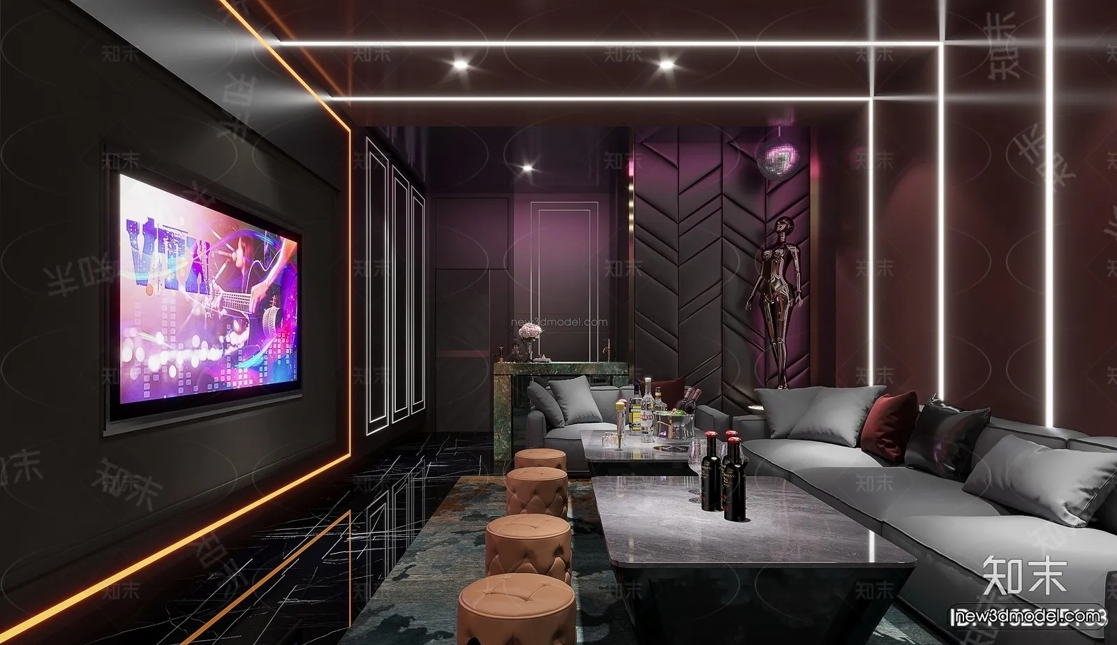 Modern Style Interior 3D Blocks and 3D Models - KTV 3D Scene - 751