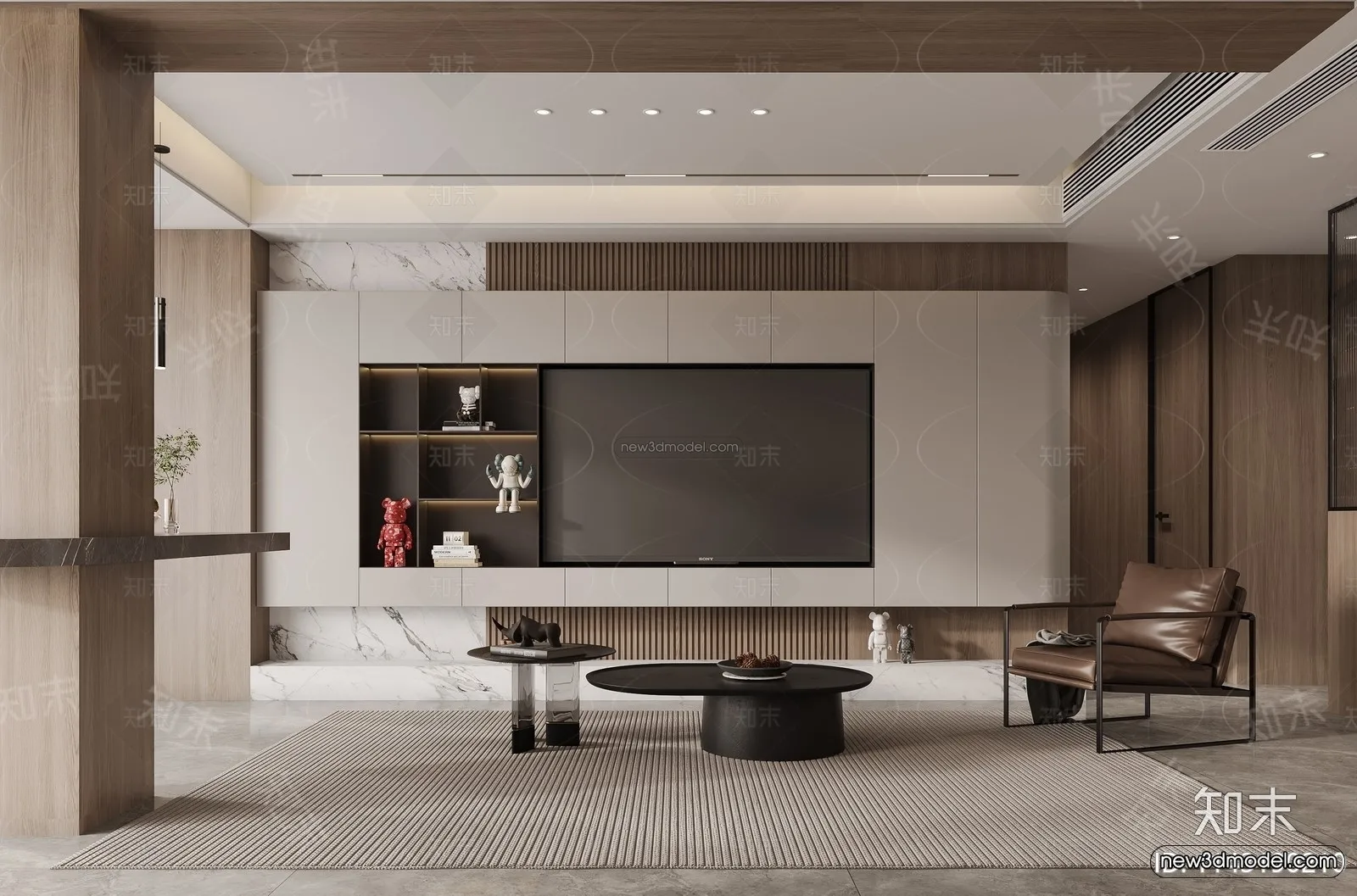 Modern Style Interior 3D Blocks and 3D Models - Living Room 3D Scene - 008