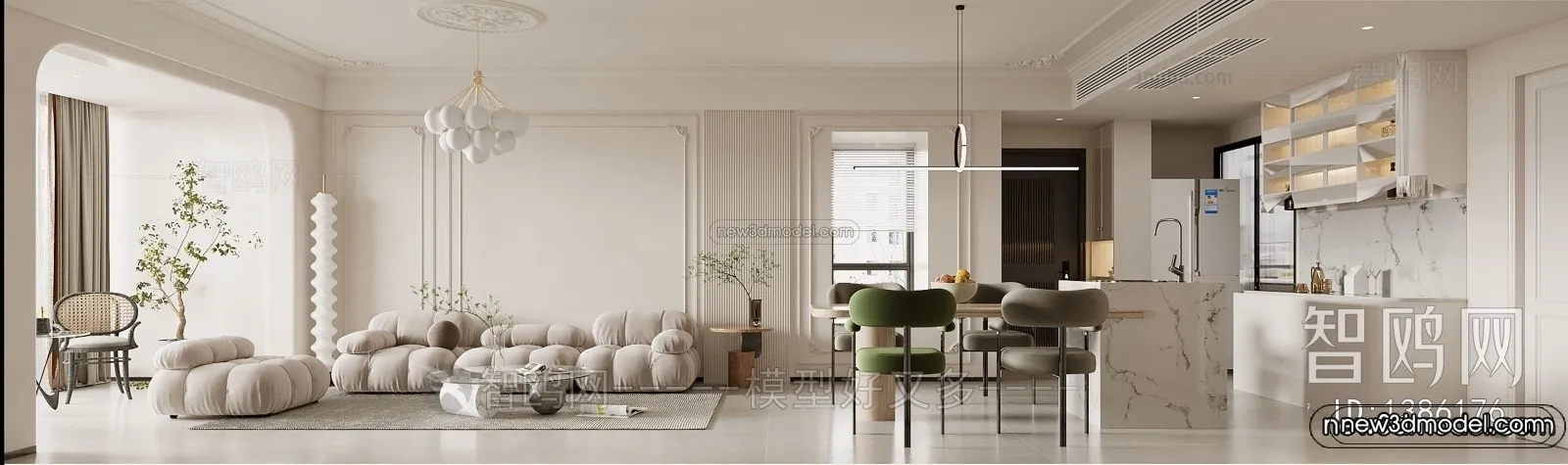 Modern Style Interior 3D Blocks and 3D Models - Living Room 3D Scene - 009