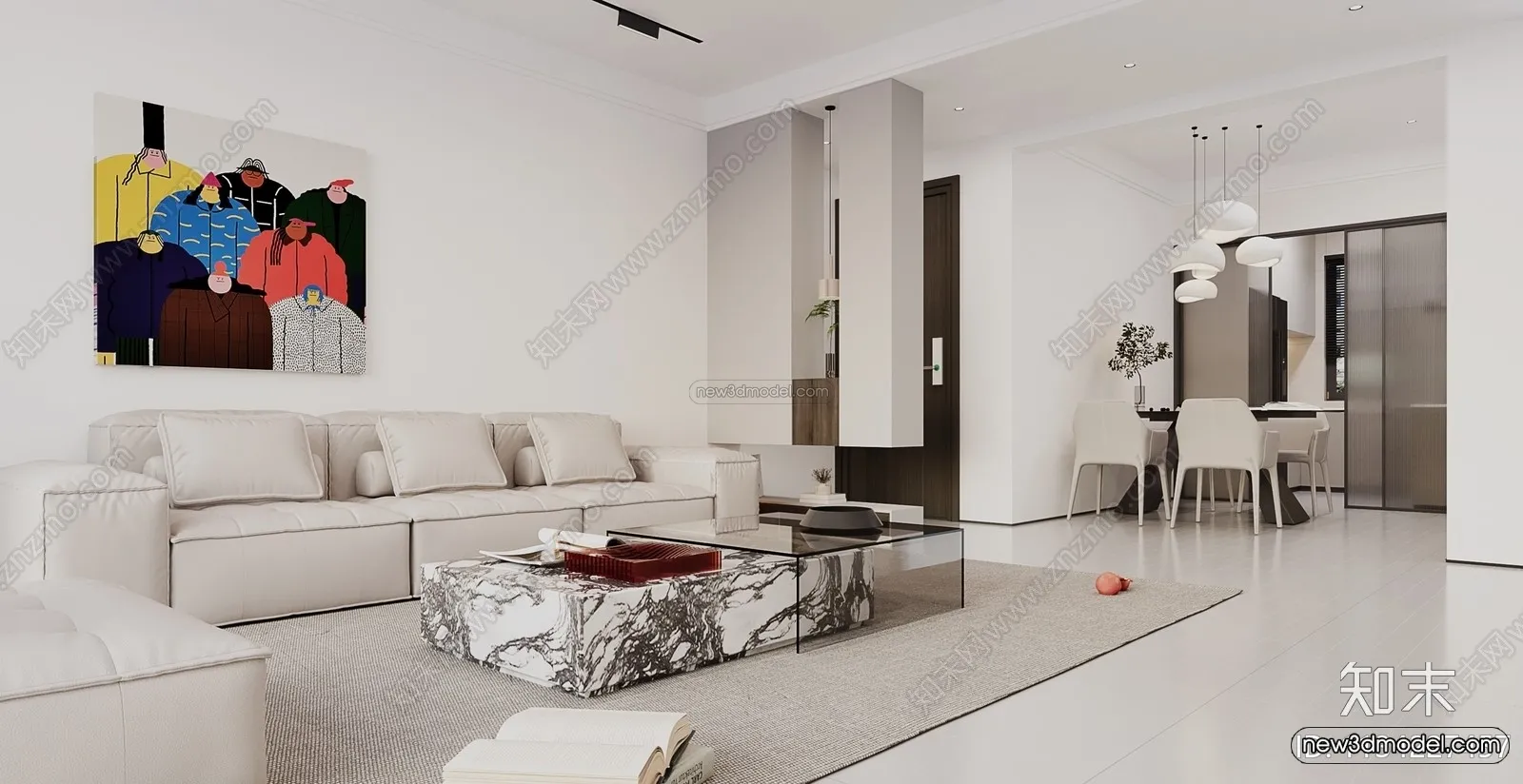 Modern Style Interior 3D Blocks and 3D Models - Living Room 3D Scene - 029