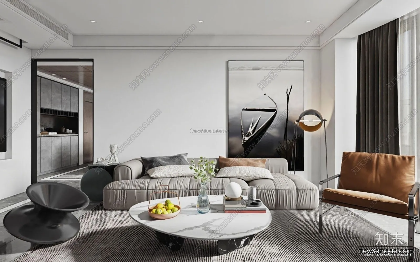 Modern Style Interior 3D Blocks and 3D Models - Living Room 3D Scene - 032