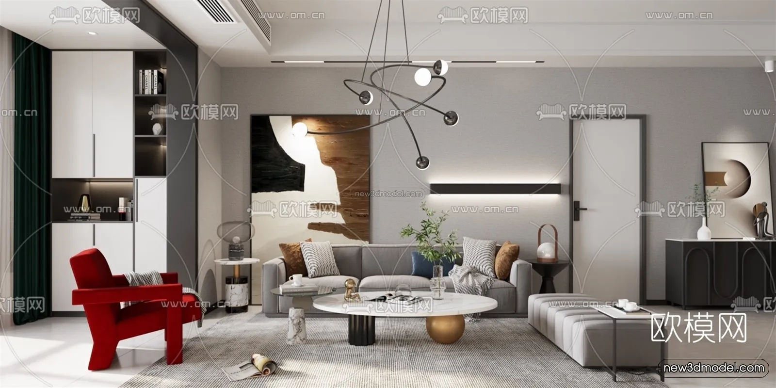 Modern Style Interior 3D Blocks and 3D Models - Living Room 3D Scene - 033