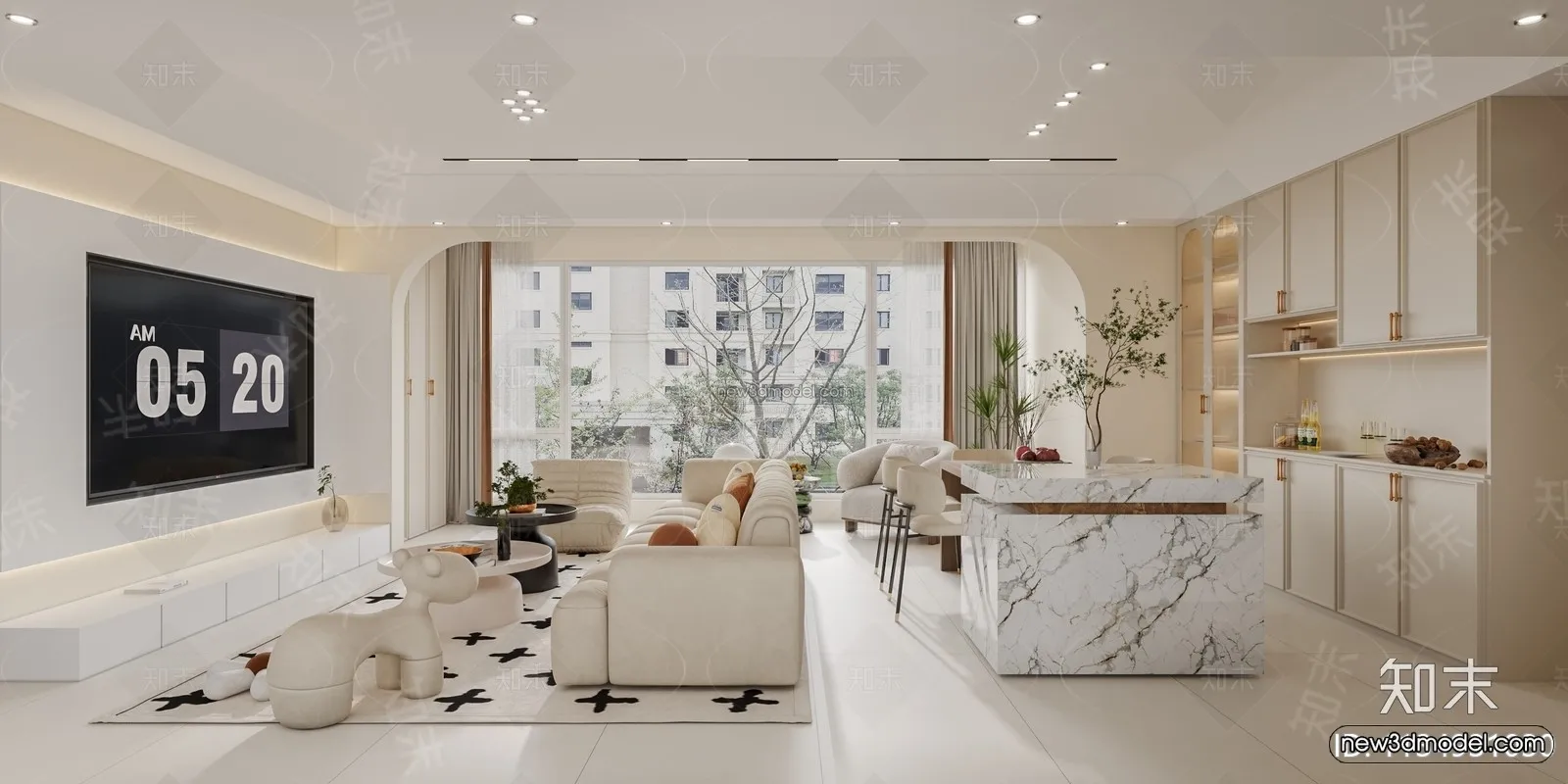 Modern Style Interior 3D Blocks and 3D Models - Living Room 3D Scene - 035