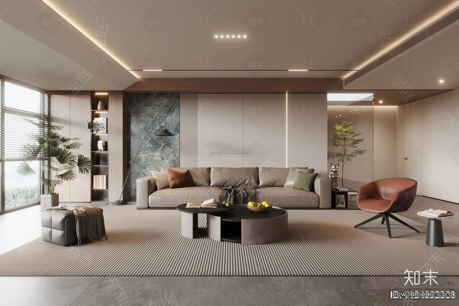 Modern Style Interior 3D Blocks and 3D Models - Living Room 3D Scene - 036