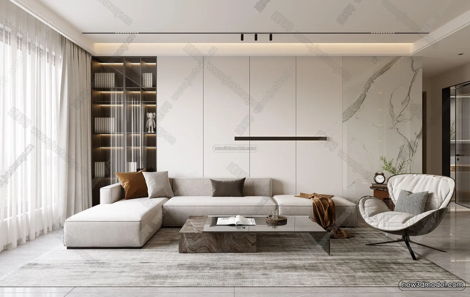 Modern Style Interior 3D Blocks and 3D Models - Living Room 3D Scene - 039