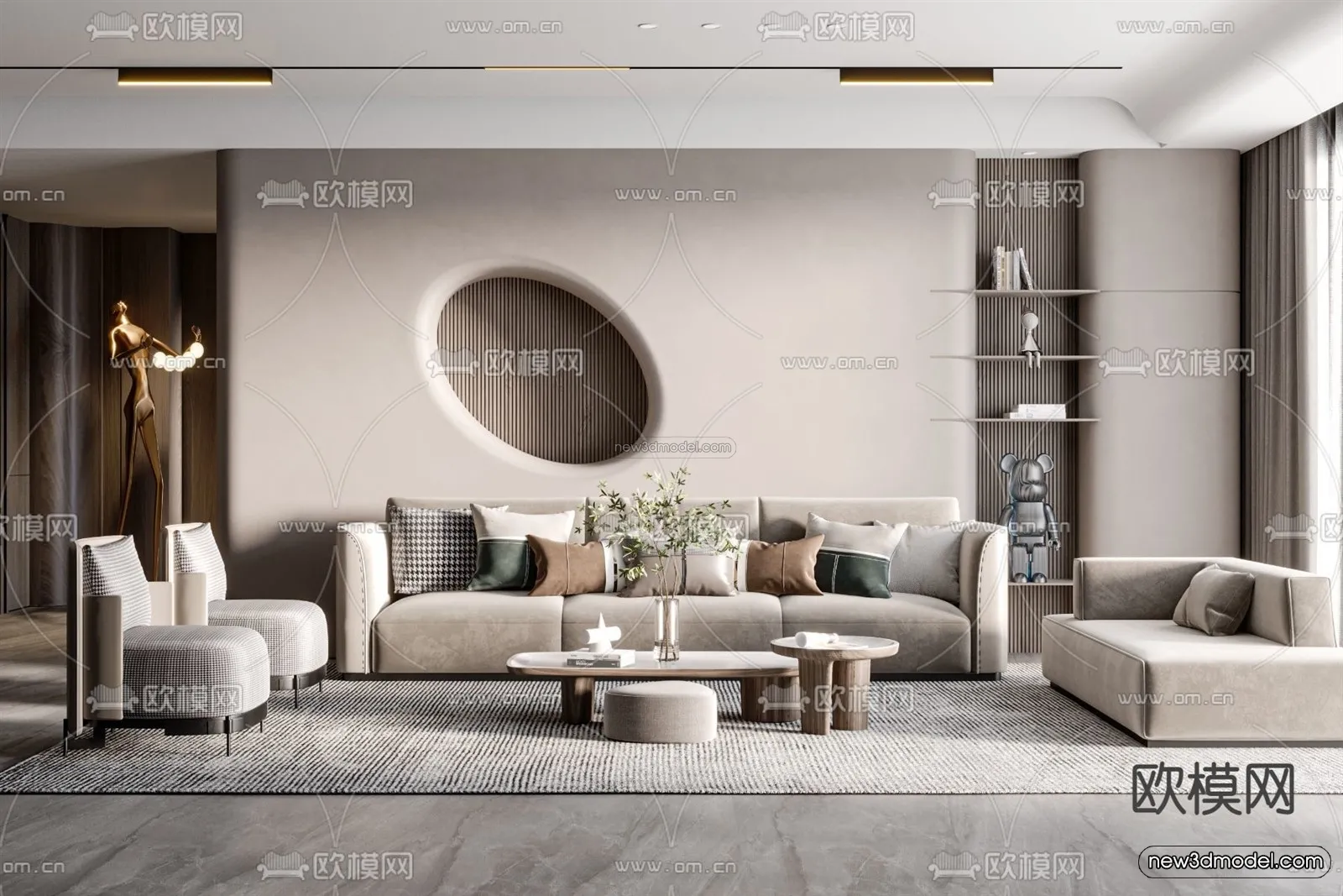 Modern Style Interior 3D Blocks and 3D Models - Living Room 3D Scene - 041