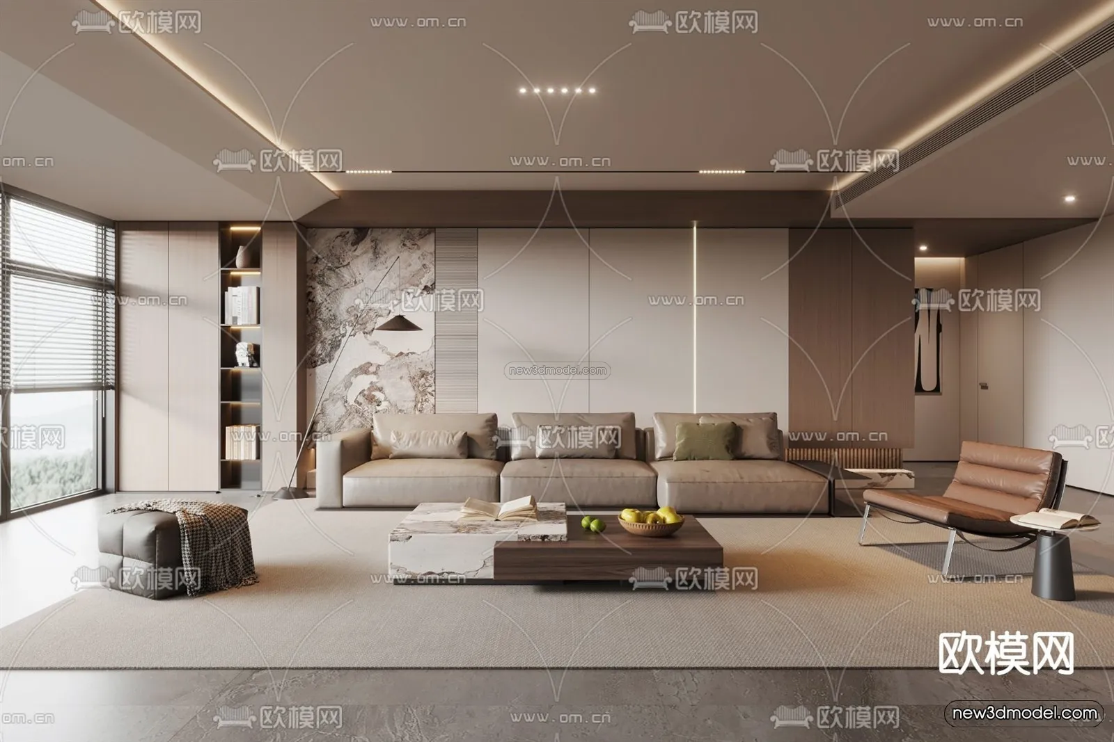 Modern Style Interior 3D Blocks and 3D Models - Living Room 3D Scene - 042
