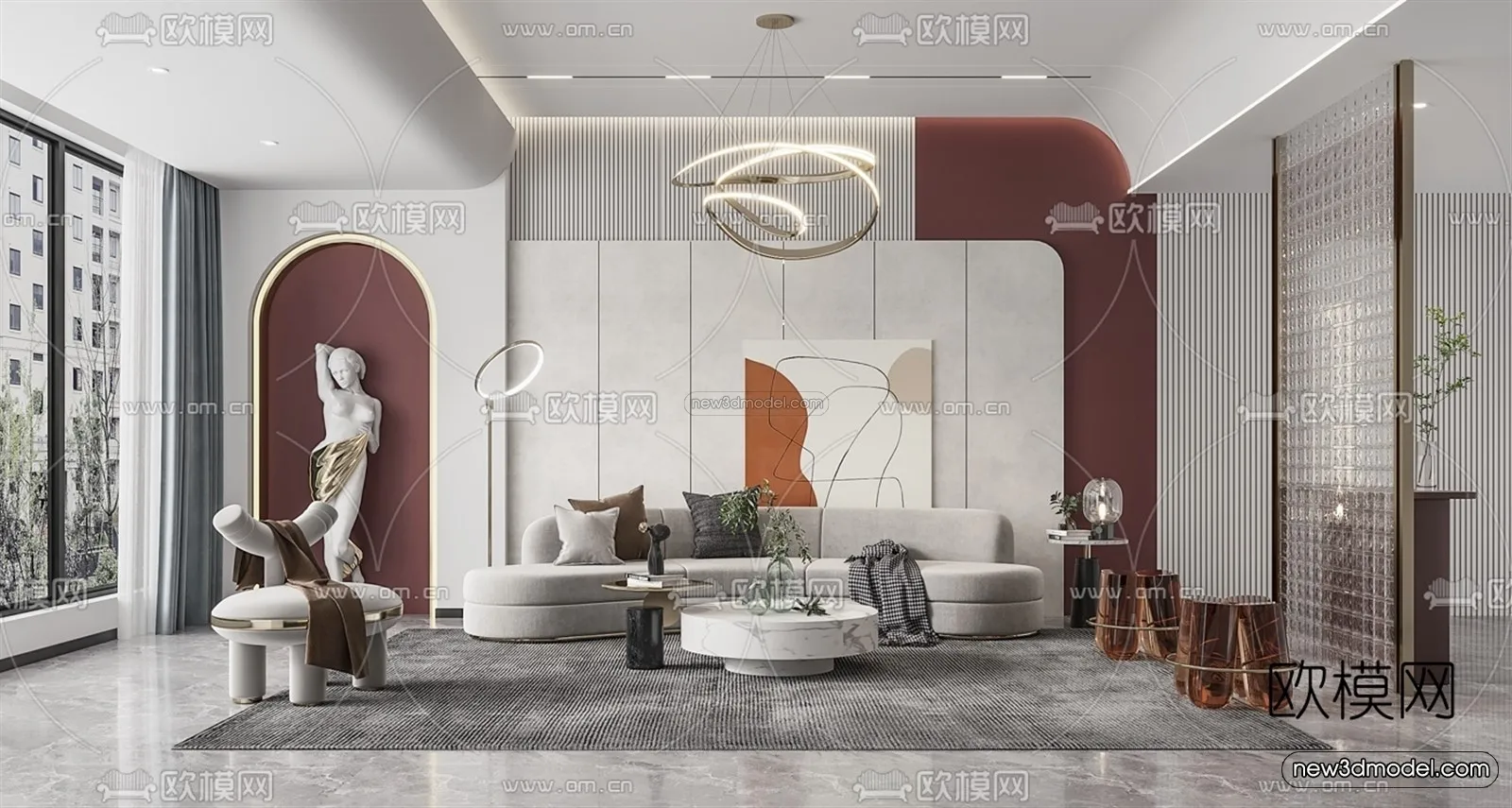 Modern Style Interior 3D Blocks and 3D Models - Living Room 3D Scene - 043