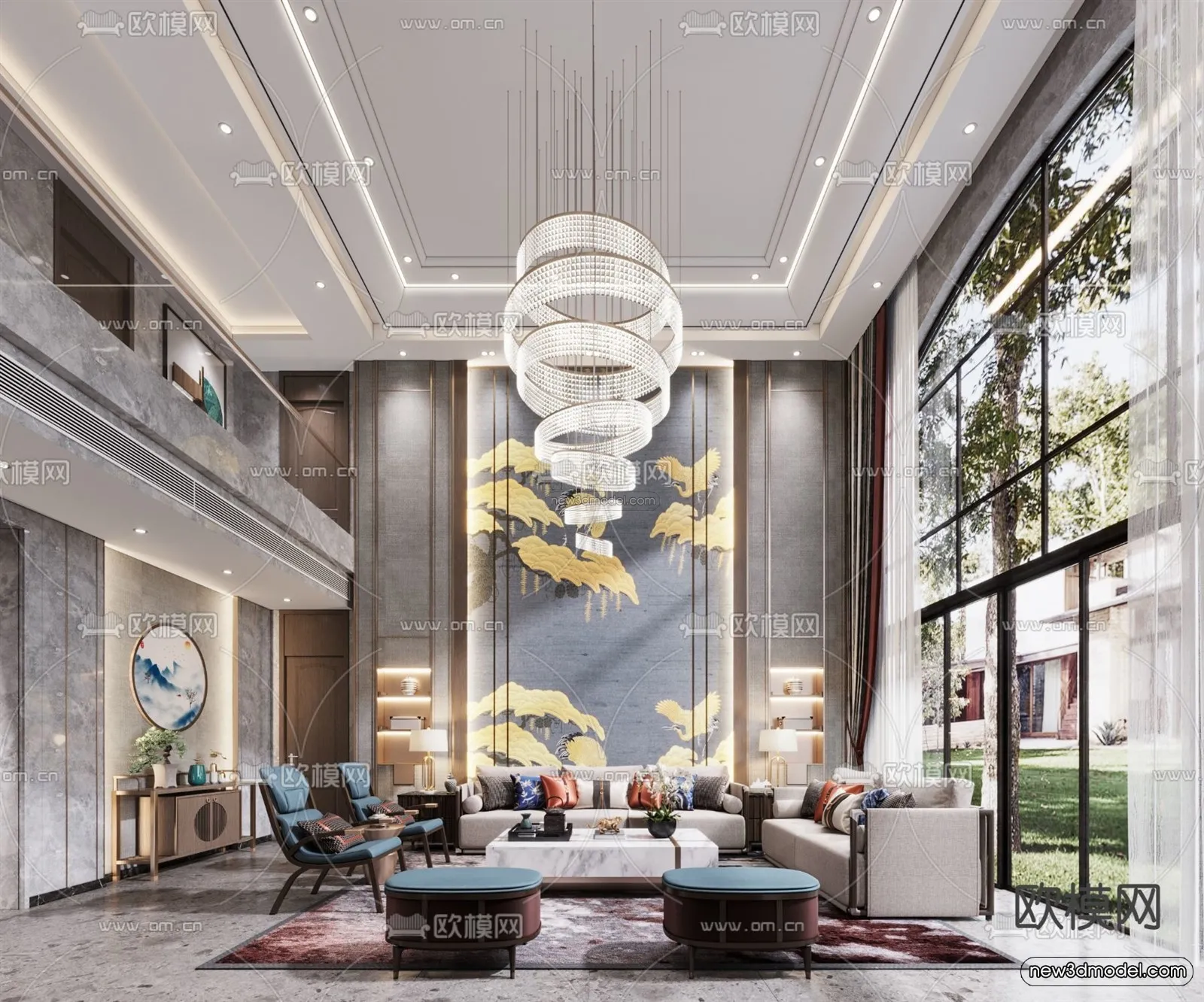 Modern Style Interior 3D Blocks and 3D Models - Living Room 3D Scene - 044