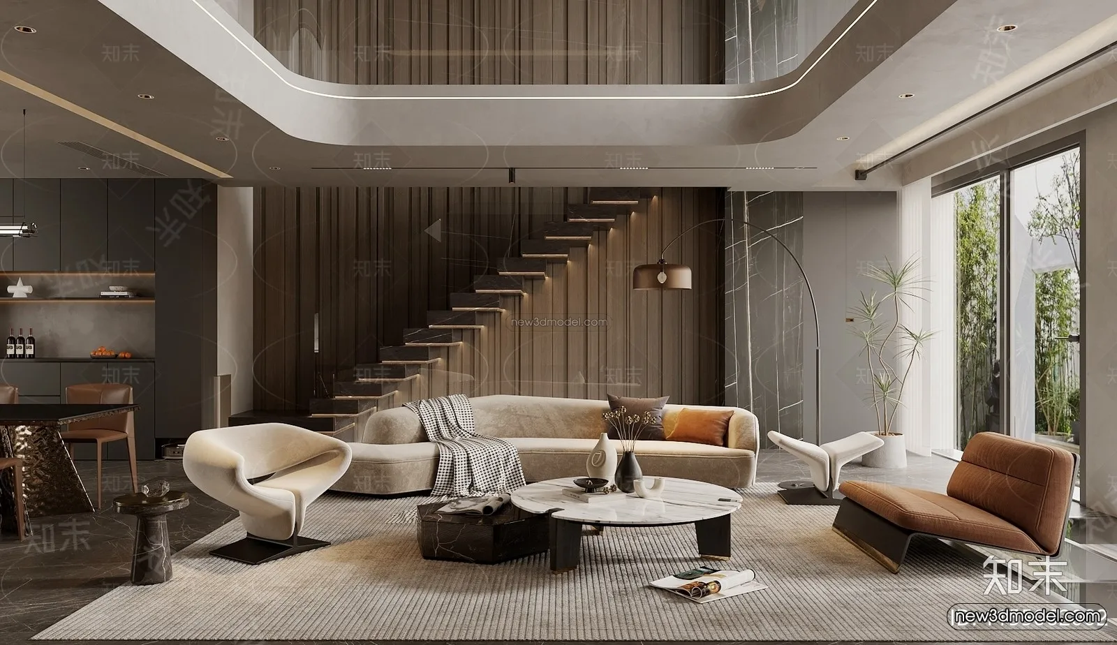 Modern Style Interior 3D Blocks and 3D Models - Living Room 3D Scene - 045