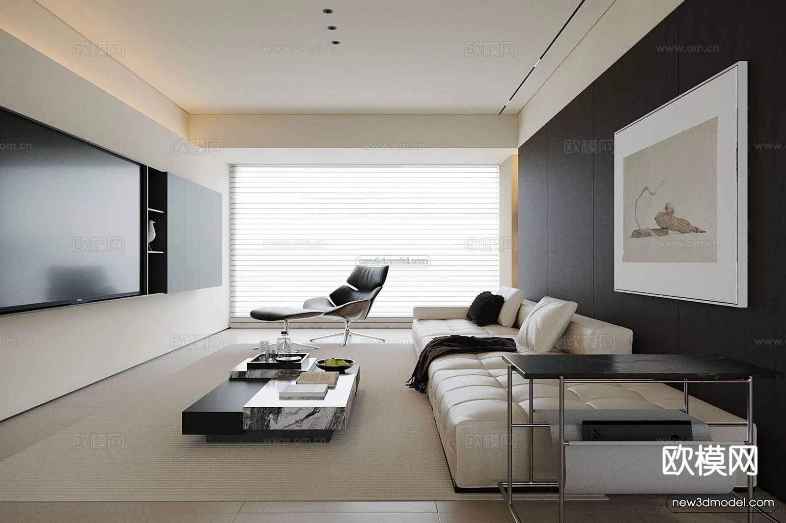 Modern Style Interior 3D Blocks and 3D Models - Living Room 3D Scene - 047