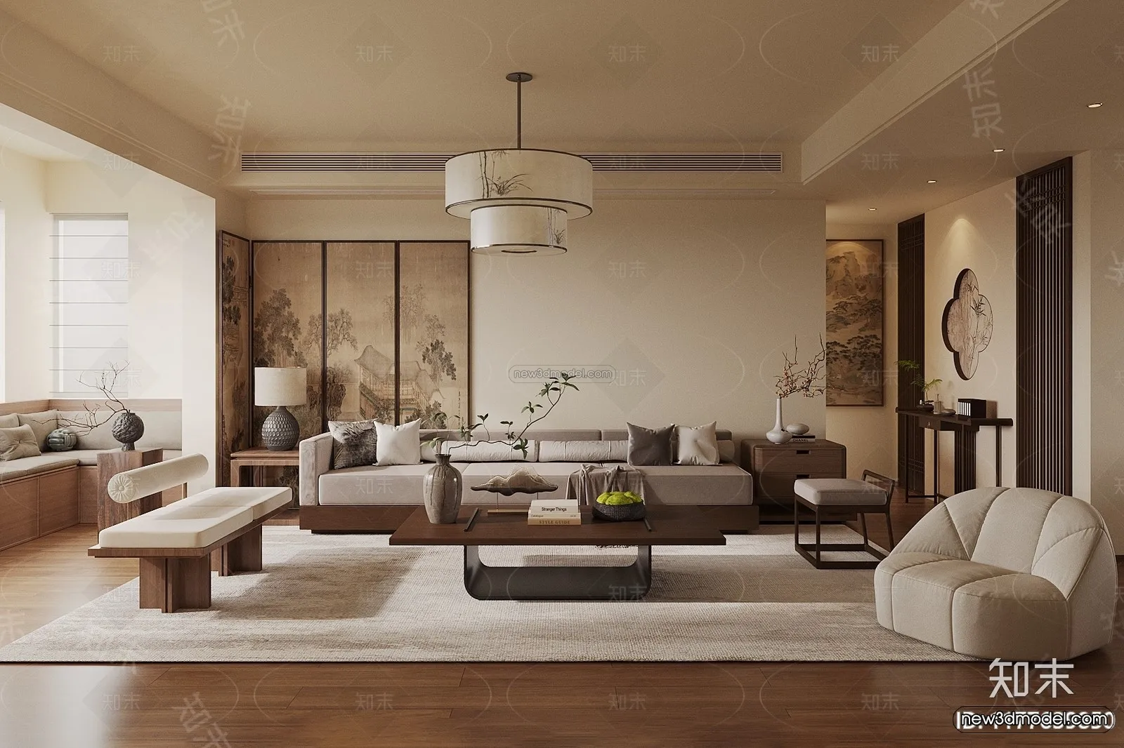 Modern Style Interior 3D Blocks and 3D Models - Living Room 3D Scene - 048