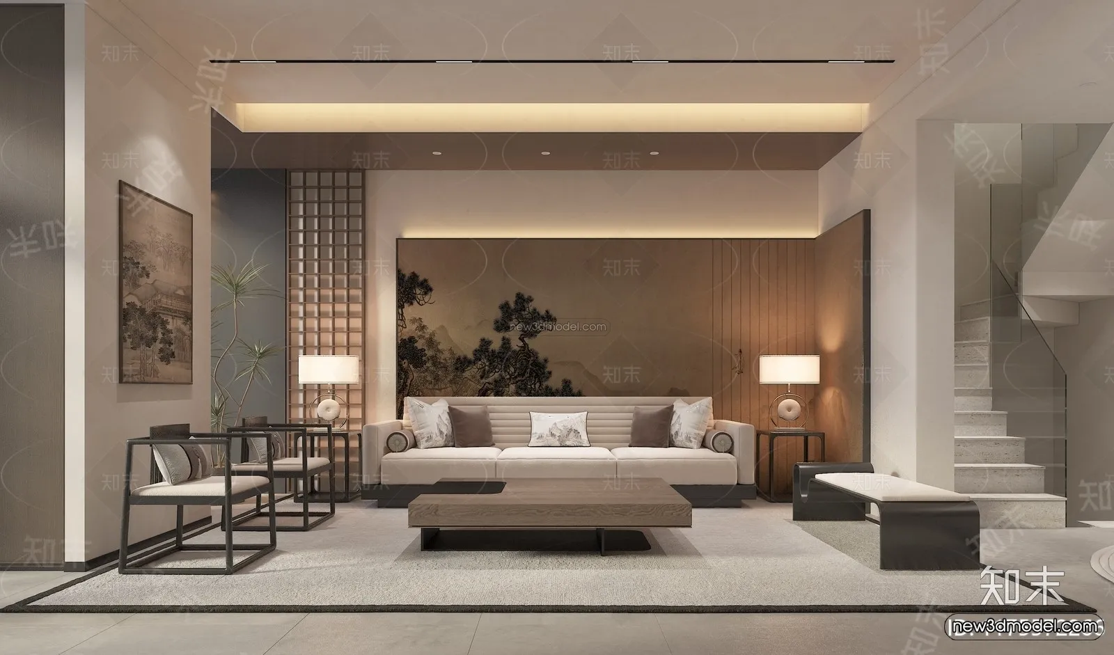 Modern Style Interior 3D Blocks and 3D Models - Living Room 3D Scene - 049