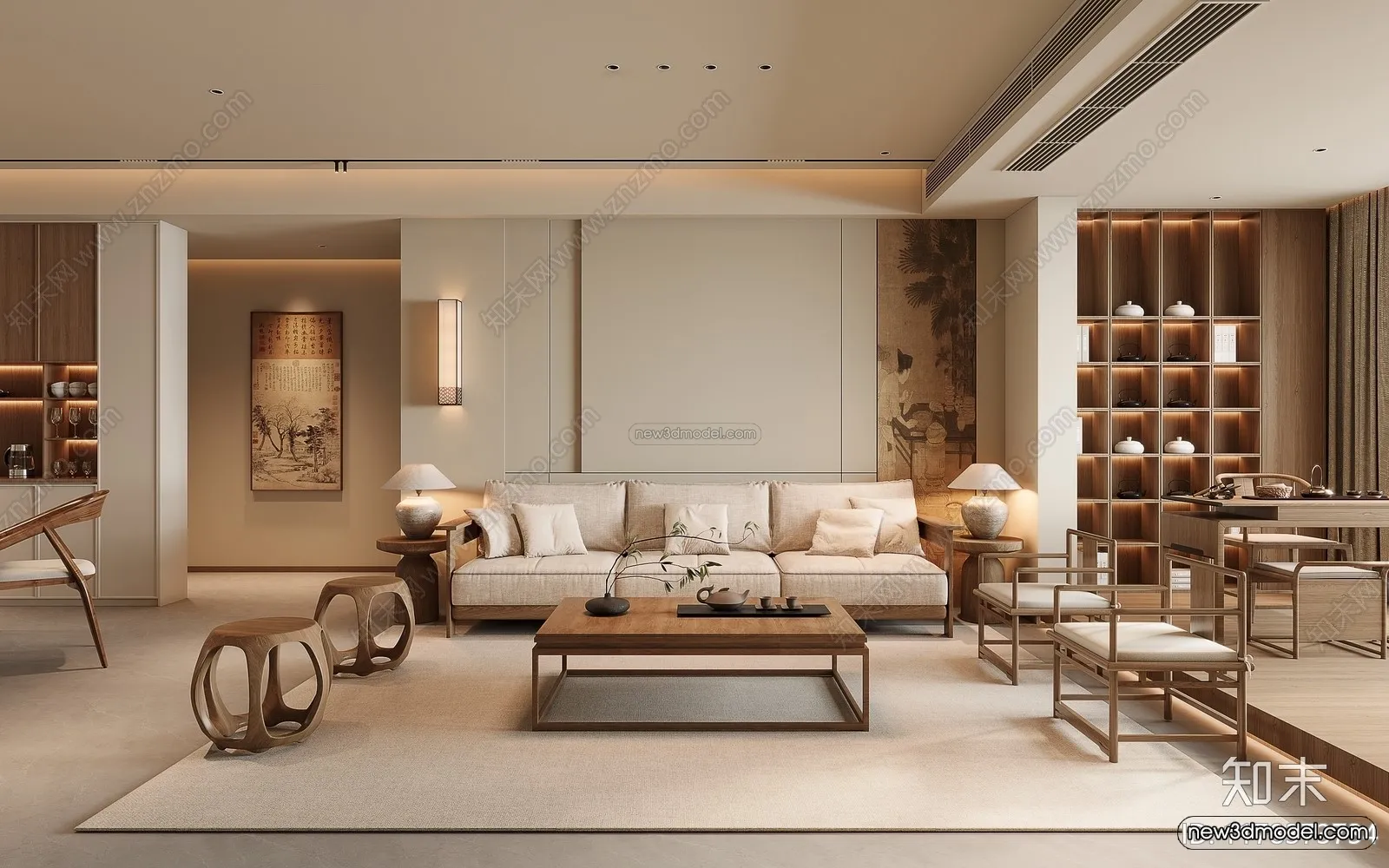 Modern Style Interior 3D Blocks and 3D Models - Living Room 3D Scene - 055