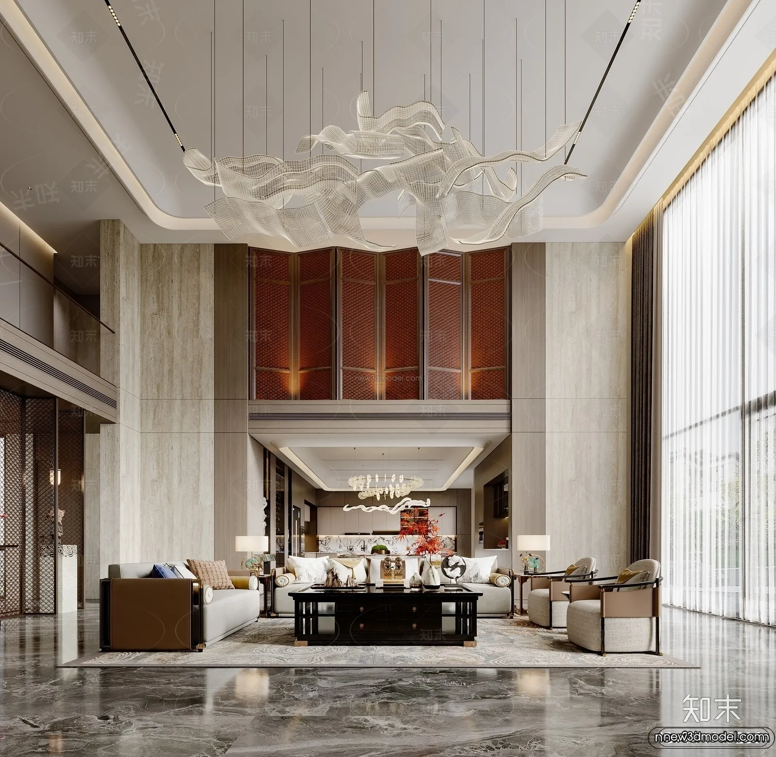 Modern Style Interior 3D Blocks and 3D Models - Living Room 3D Scene - 056