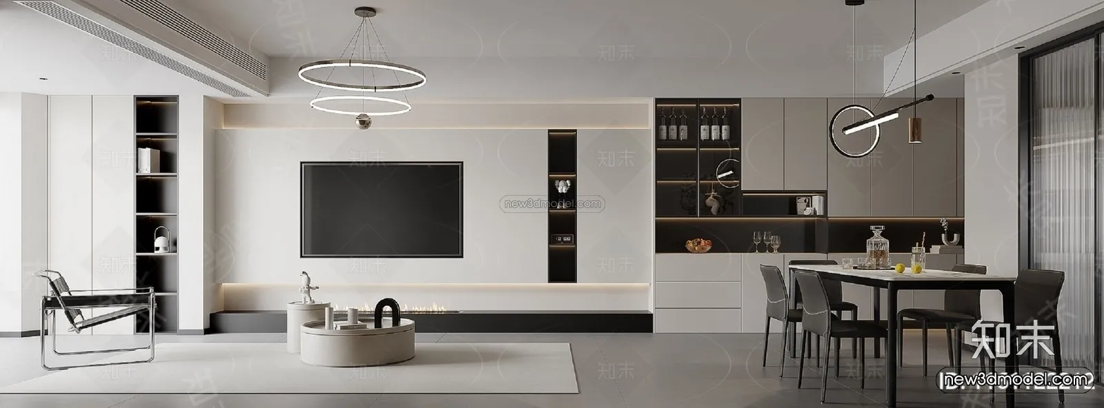 Modern Style Interior 3D Blocks and 3D Models - Living Room 3D Scene - 057