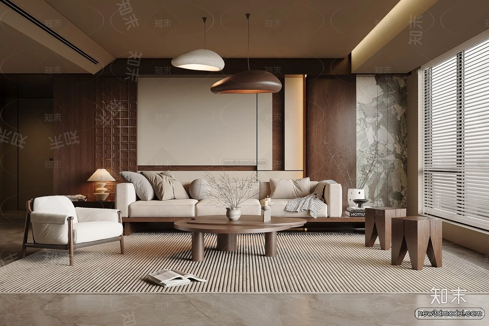 Modern Style Interior 3D Blocks and 3D Models - Living Room 3D Scene - 073