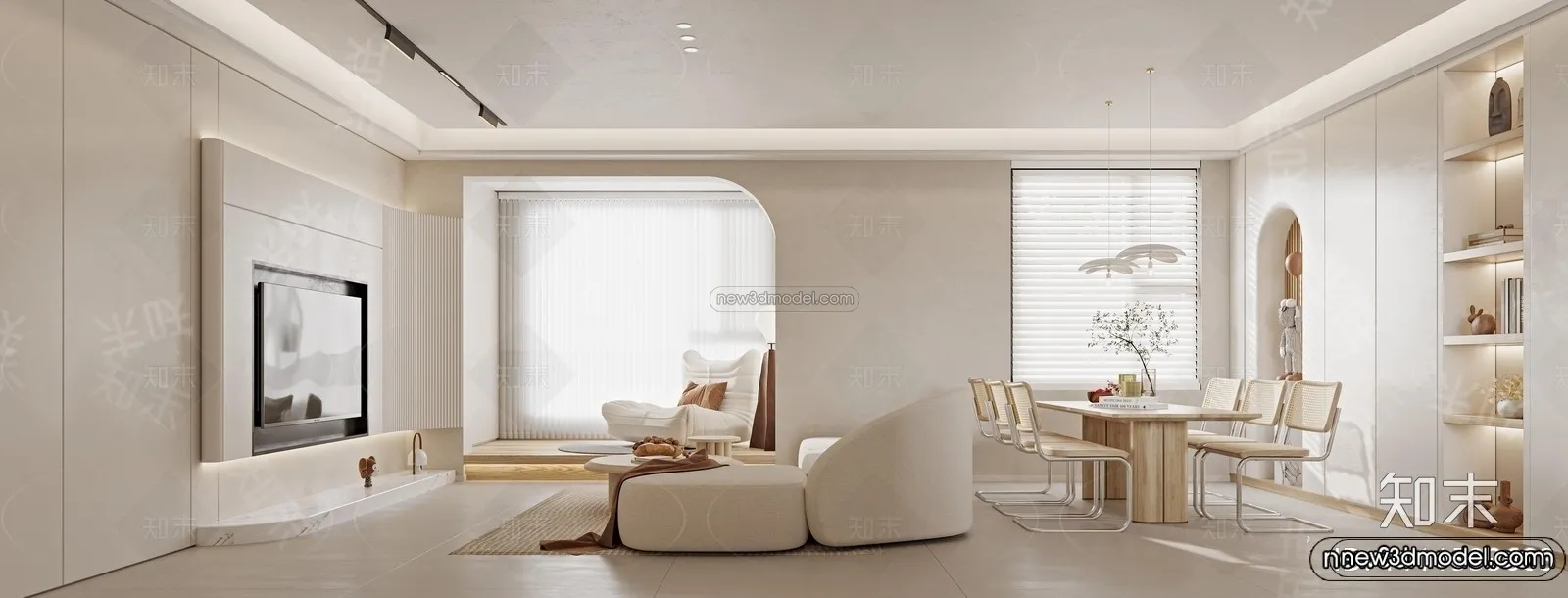 Modern Style Interior 3D Blocks and 3D Models - Living Room 3D Scene - 075