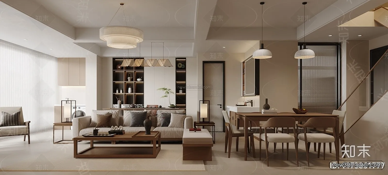 Modern Style Interior 3D Blocks and 3D Models - Living Room 3D Scene - 076