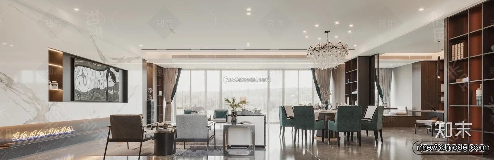 Modern Style Interior 3D Blocks and 3D Models - Living Room 3D Scene - 077