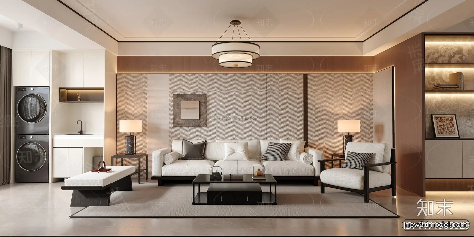 Modern Style Interior 3D Blocks and 3D Models - Living Room 3D Scene - 078