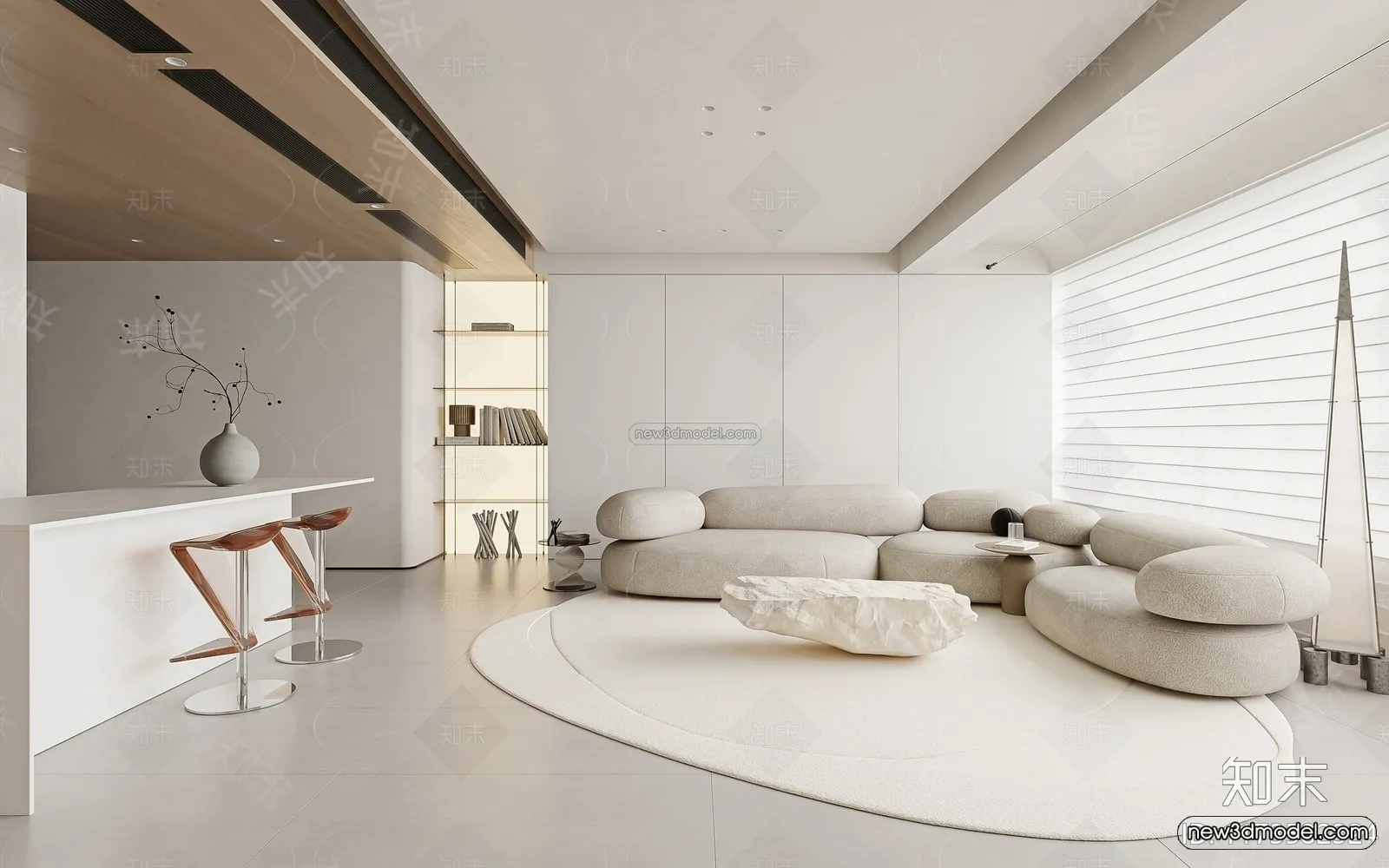 Modern Style Interior 3D Blocks and 3D Models - Living Room 3D Scene - 080