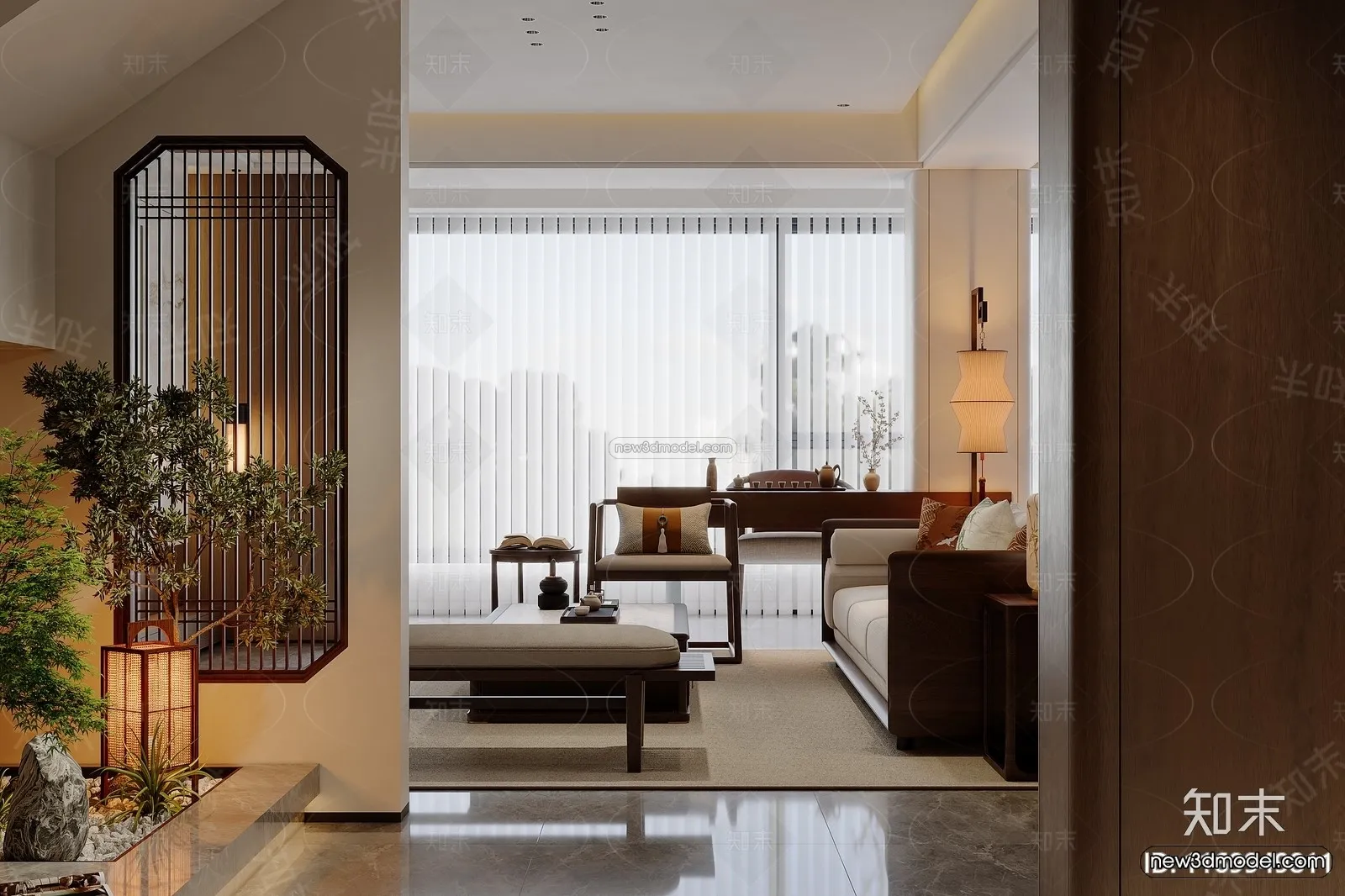 Modern Style Interior 3D Blocks and 3D Models - Living Room 3D Scene - 084