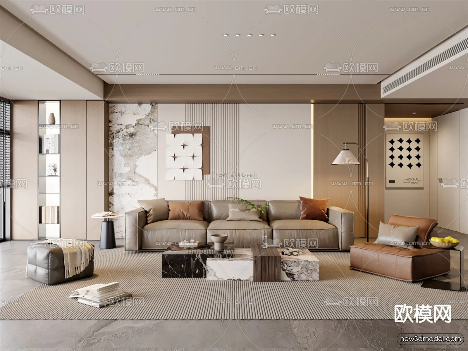 Modern Style Interior 3D Blocks and 3D Models - Living Room 3D Scene - 086