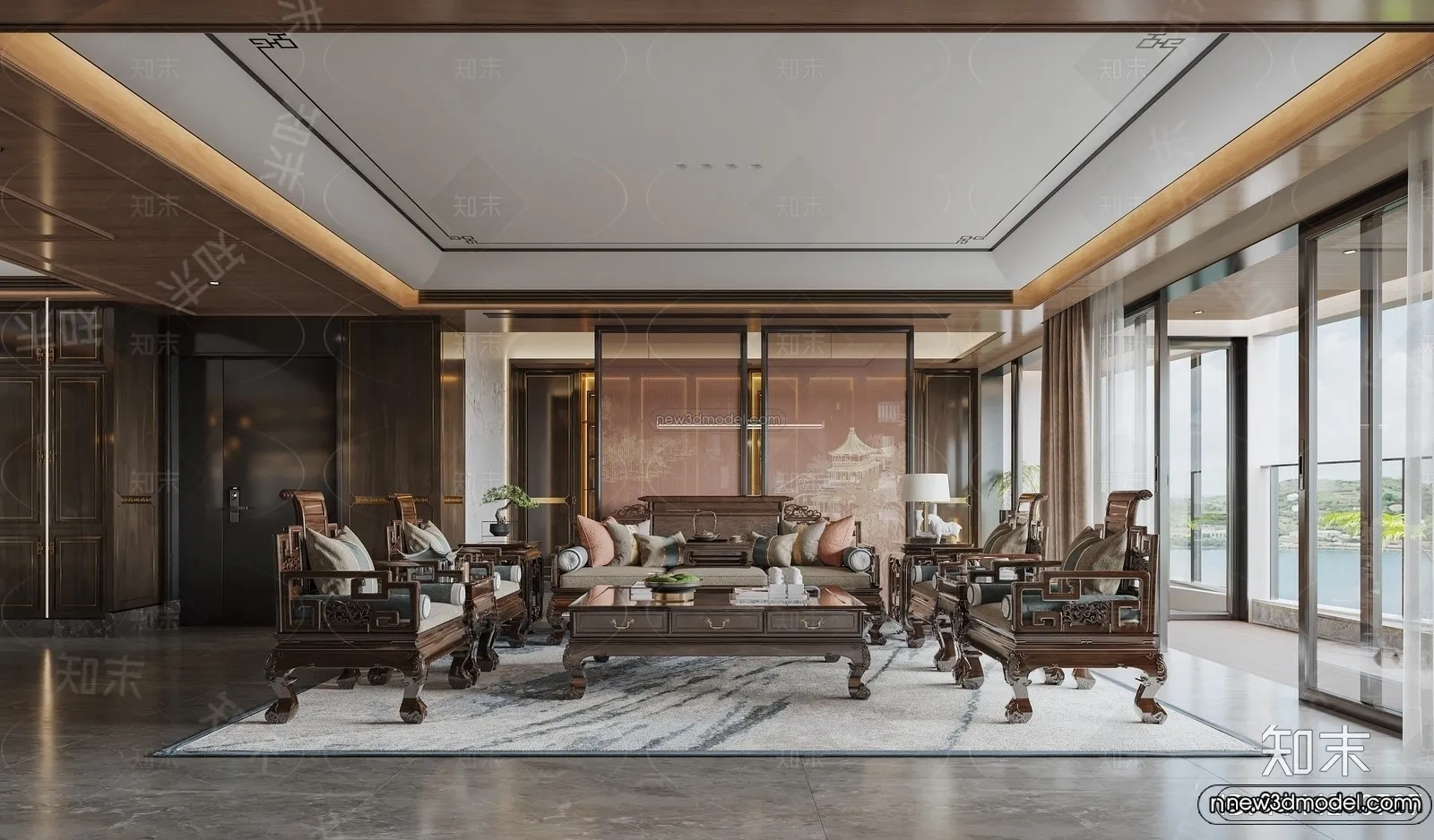 Modern Style Interior 3D Blocks and 3D Models - Living Room 3D Scene - 087