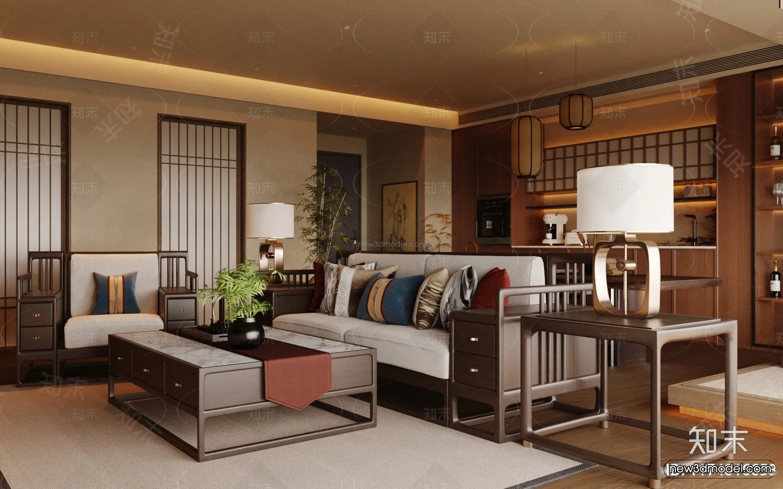 Modern Style Interior 3D Blocks and 3D Models - Living Room 3D Scene - 088