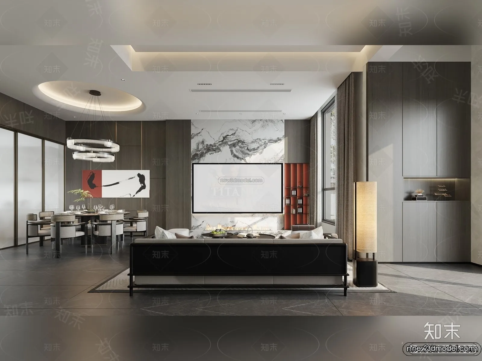 Modern Style Interior 3D Blocks and 3D Models - Living Room 3D Scene - 091