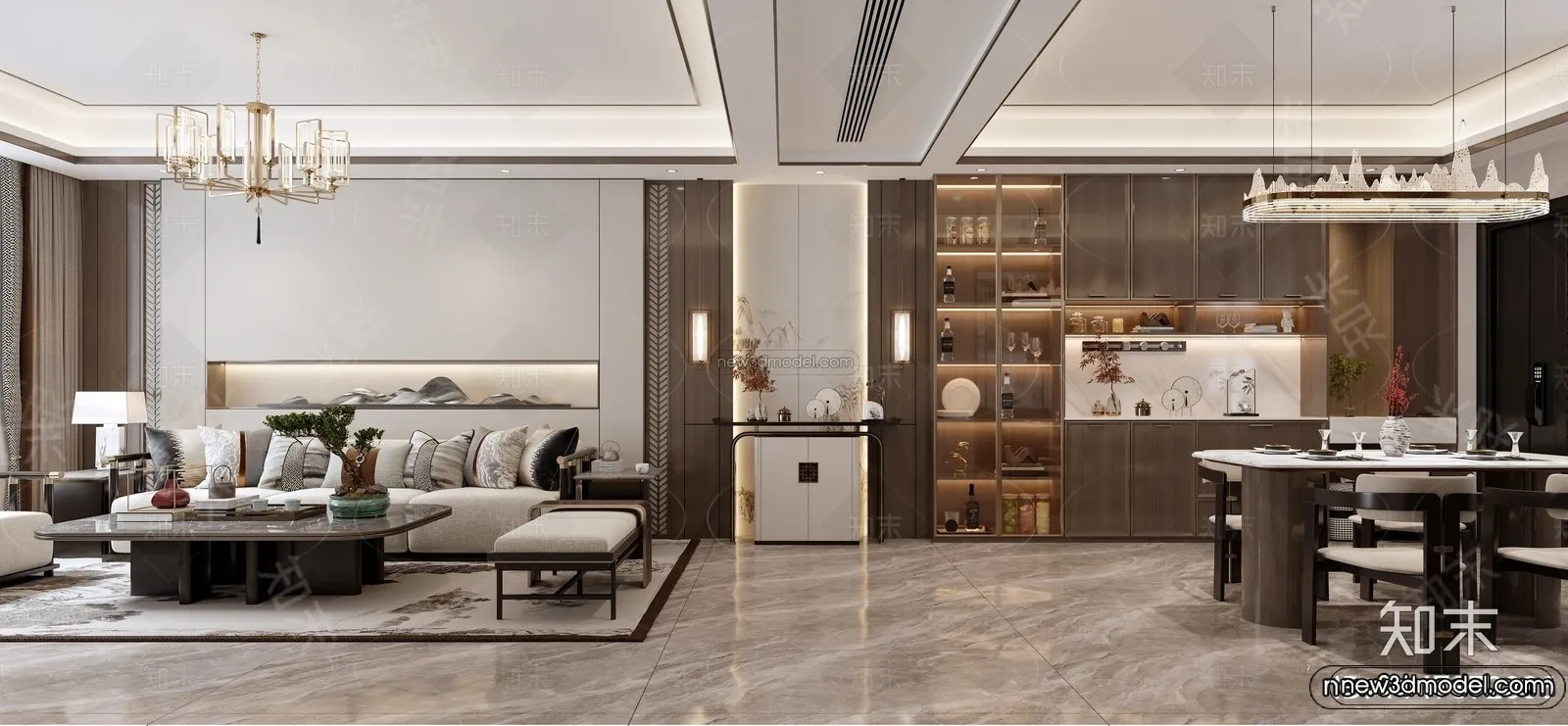 Modern Style Interior 3D Blocks and 3D Models - Living Room 3D Scene - 092