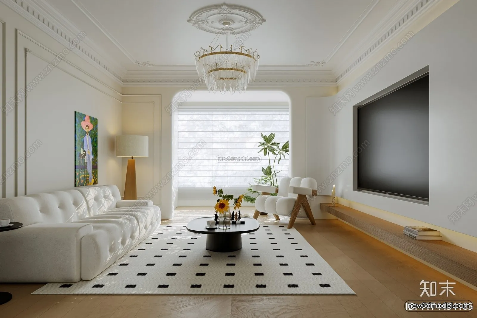 Modern Style Interior 3D Blocks and 3D Models - Living Room 3D Scene - 093