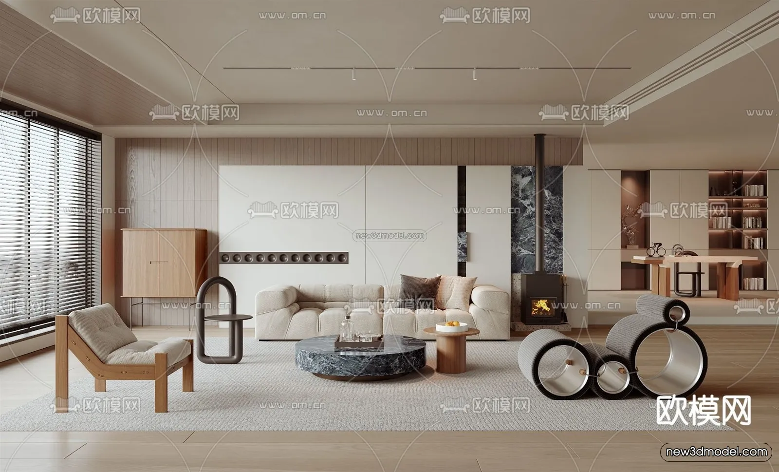 Modern Style Interior 3D Blocks and 3D Models - Living Room 3D Scene - 097