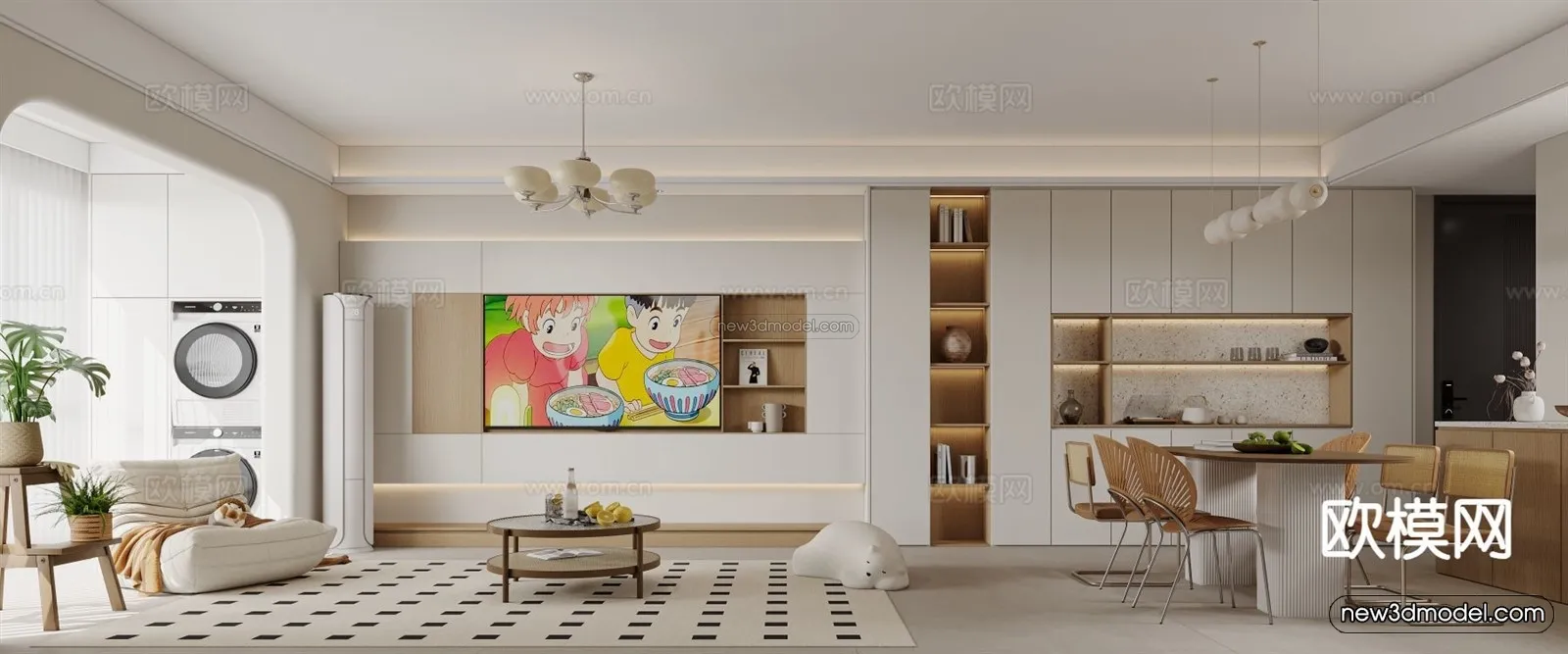 Modern Style Interior 3D Blocks and 3D Models - Living Room 3D Scene - 101