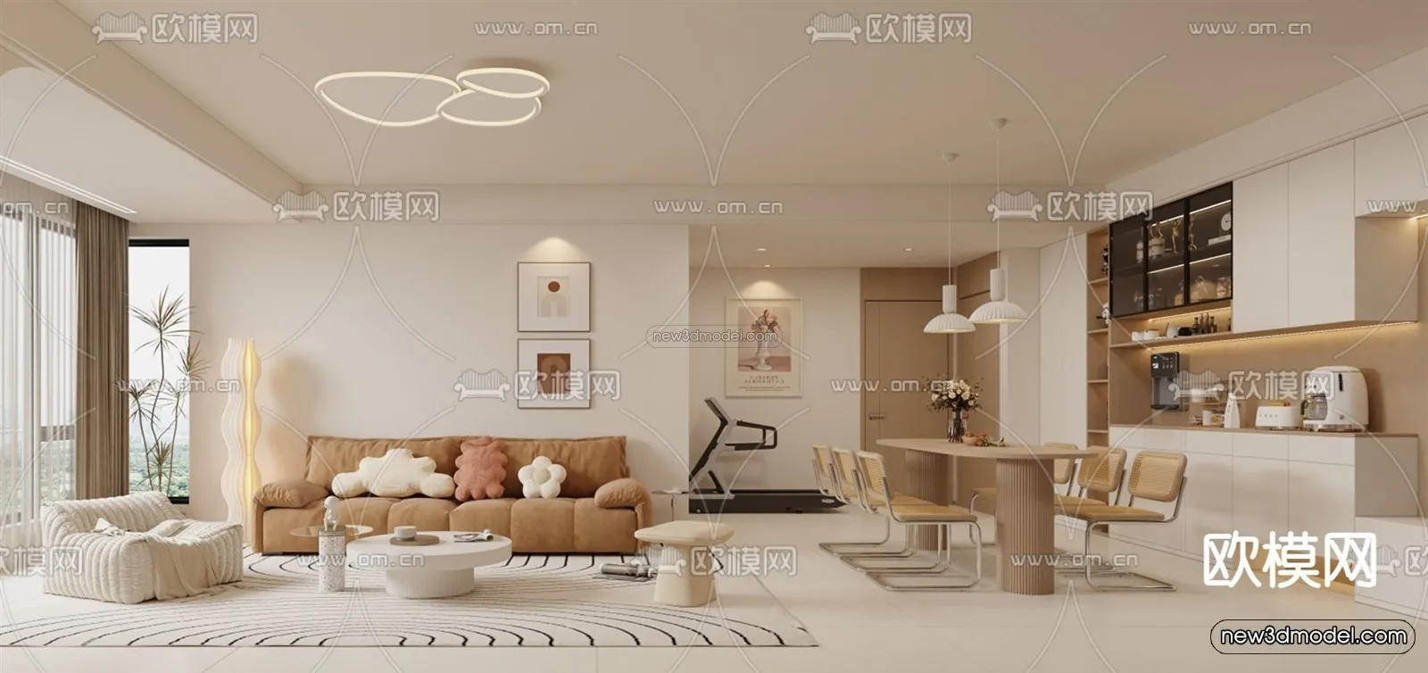 Modern Style Interior 3D Blocks and 3D Models - Living Room 3D Scene - 105